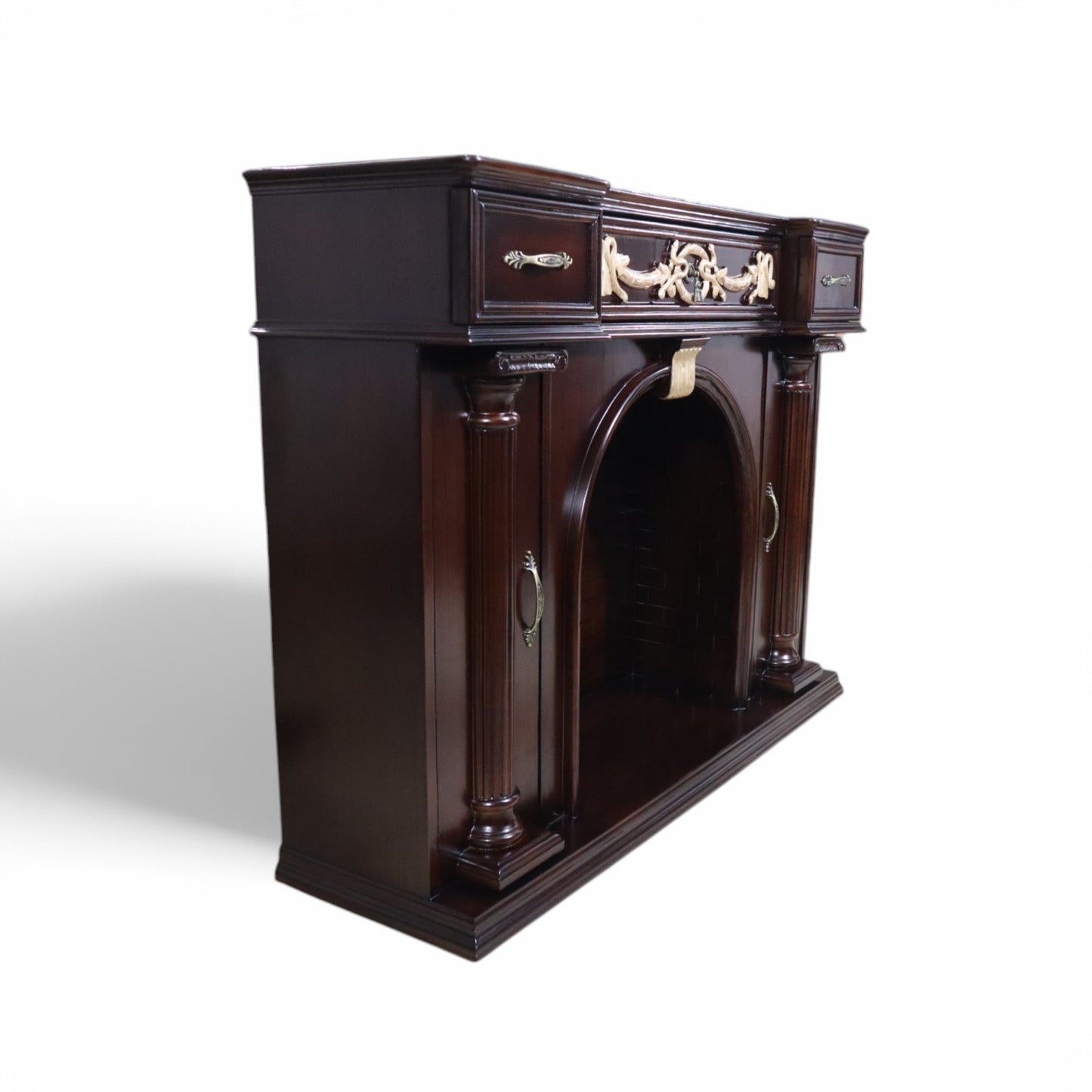 Antique-Style Walnut Wooden Fireplace