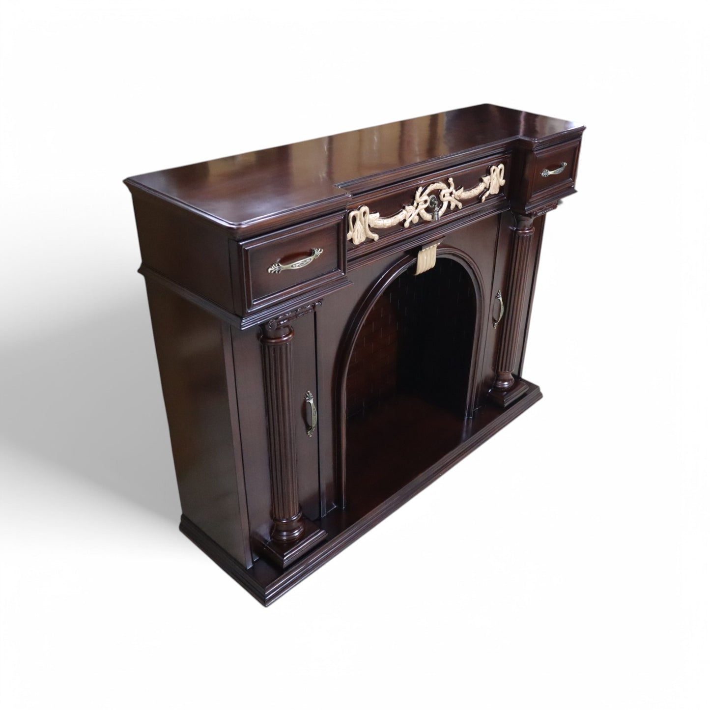 Antique-Style Walnut Wooden Fireplace