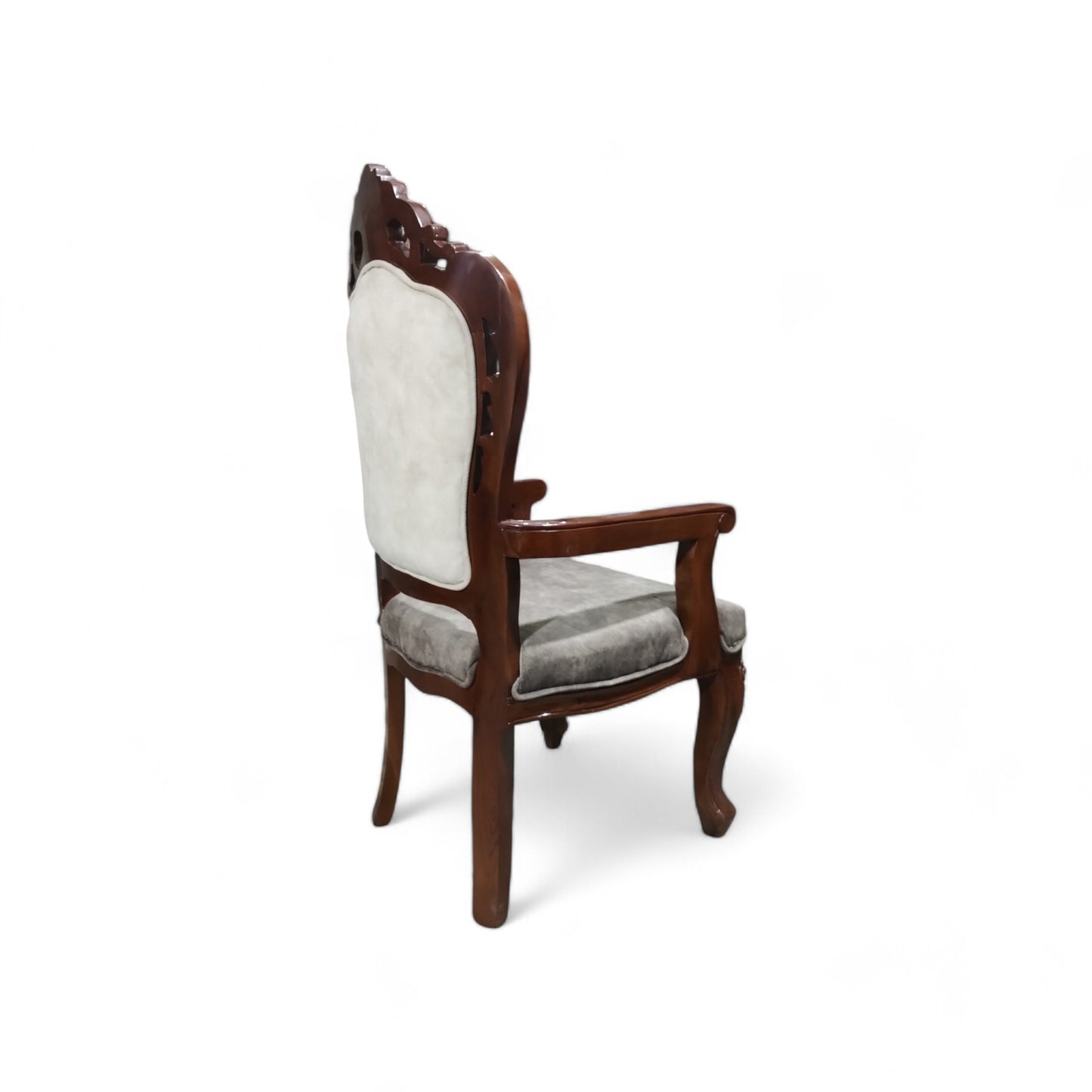 Lumber Casa Victorian Style Living Room Armchair, Walnut Wood Frame with Grey Velvet Upholstery