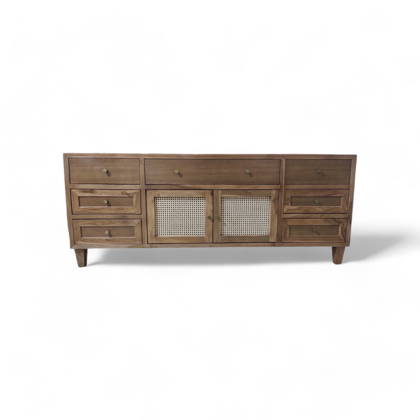 Lumber Casa Chest of Drawers, Solid Wood with Rattan Cane Door Panels, Natural Brown