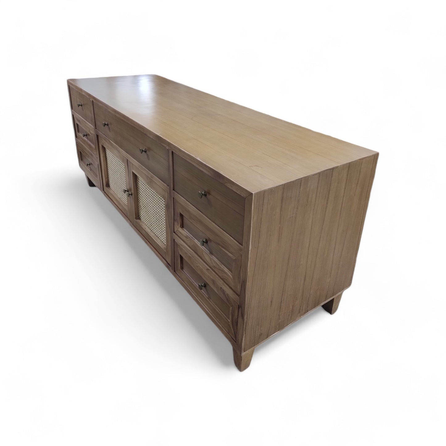 Lumber Casa Chest of Drawers, Solid Wood with Rattan Cane Door Panels, Natural Brown