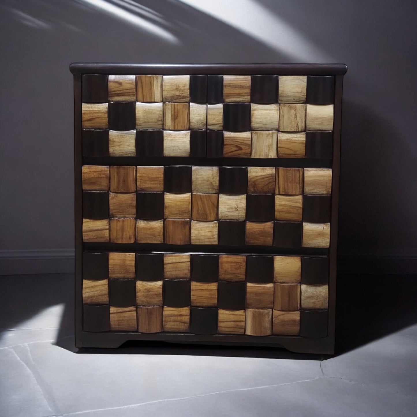 Cabinet with Checkerboard Wood Dark Brown Solid Wood Free Standing Cabinet (Finish Color - WALNUT BROWN, Door Type- Levered, Pre-assembled)