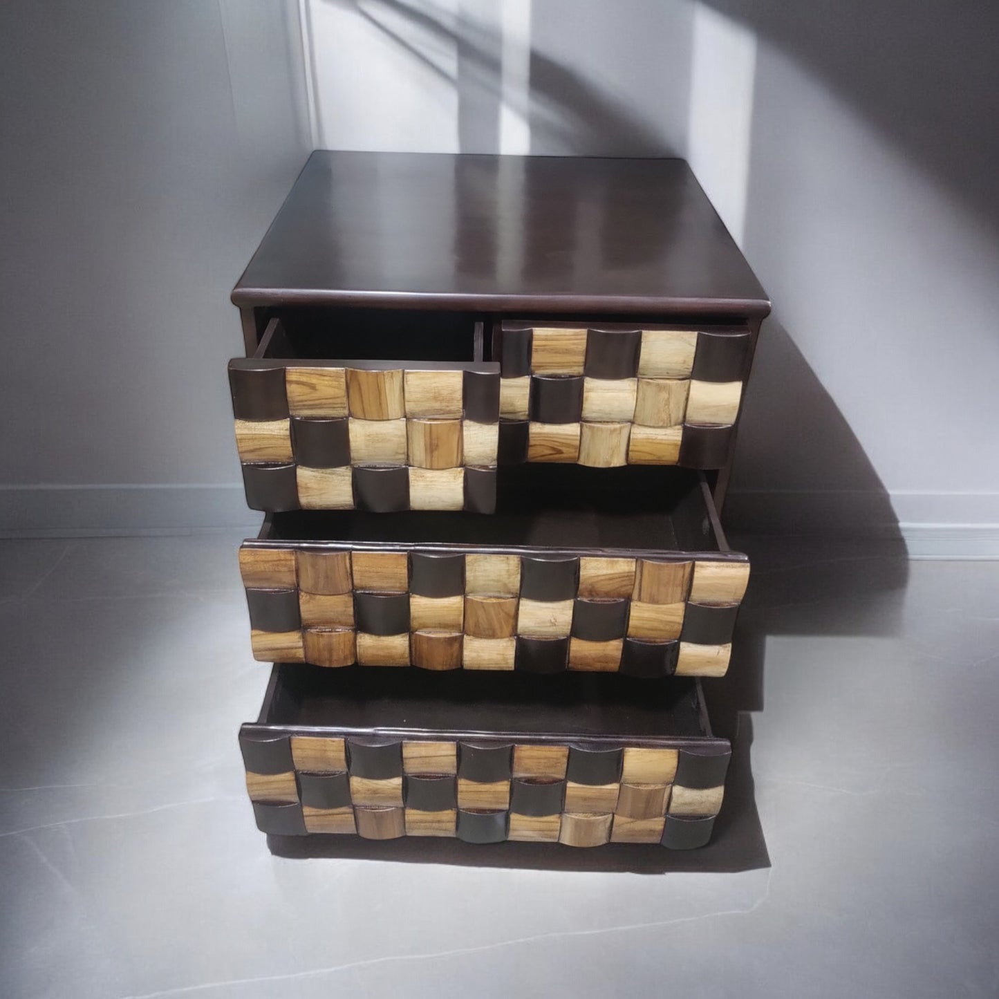 Cabinet with Checkerboard Wood Dark Brown Solid Wood Free Standing Cabinet (Finish Color - WALNUT BROWN, Door Type- Levered, Pre-assembled)