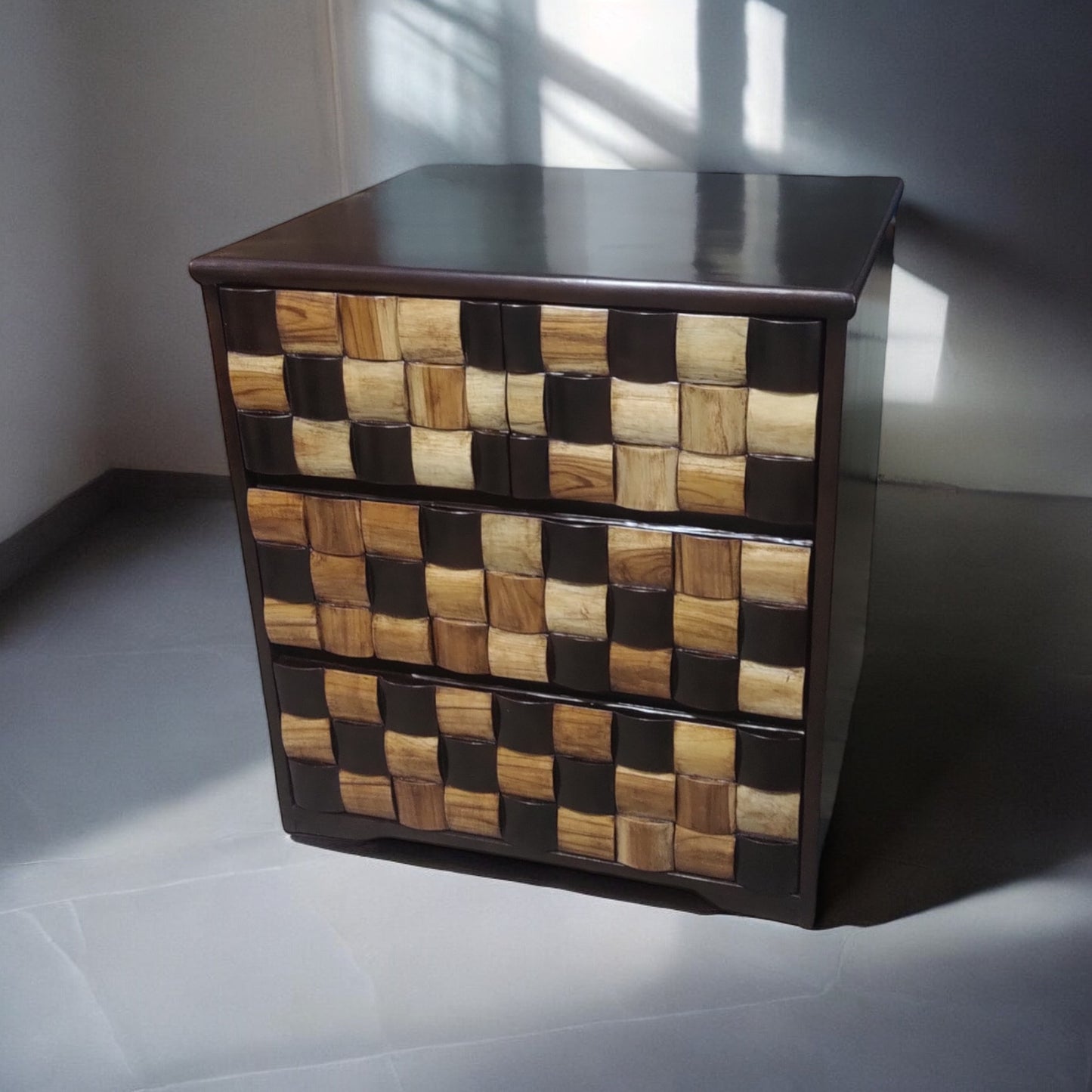 Cabinet with Checkerboard Wood Dark Brown Solid Wood Free Standing Cabinet (Finish Color - WALNUT BROWN, Door Type- Levered, Pre-assembled)