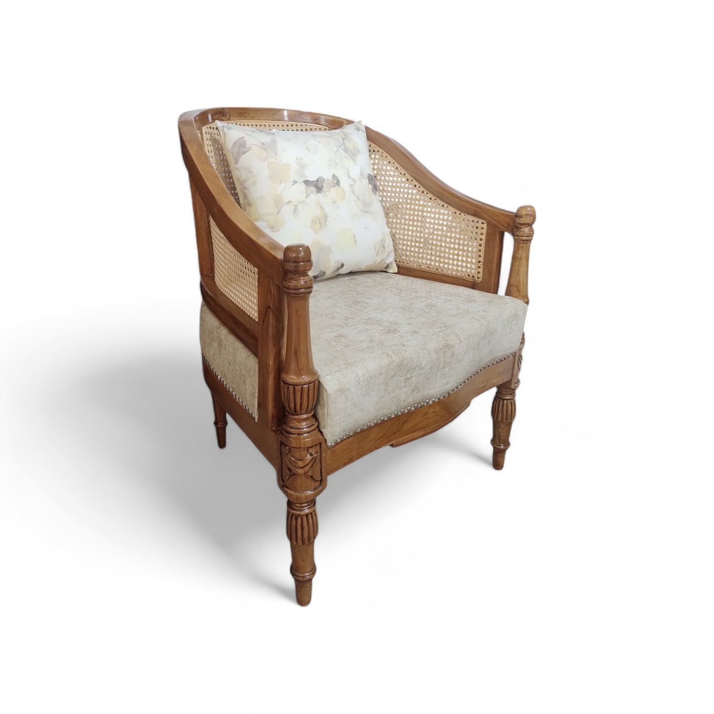 Lumber Casa Living Room Chair with Cane Back, Wooden Frame, Upholstered Seat, 23x24x32 Inch