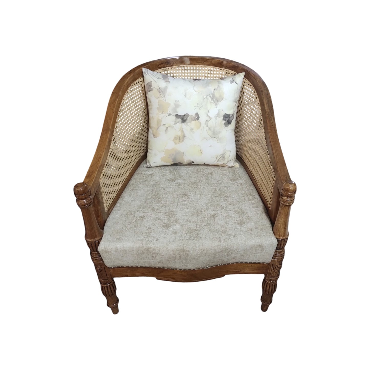 Lumber Casa Living Room Chair with Cane Back, Wooden Frame, Upholstered Seat, 23x24x32 Inch