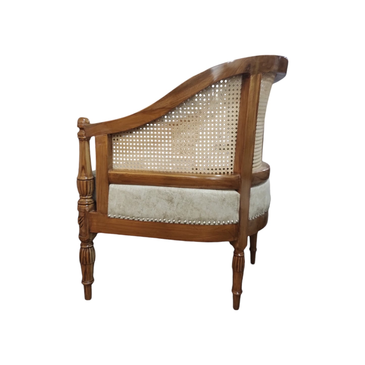 Lumber Casa Living Room Chair with Cane Back, Wooden Frame, Upholstered Seat, 23x24x32 Inch