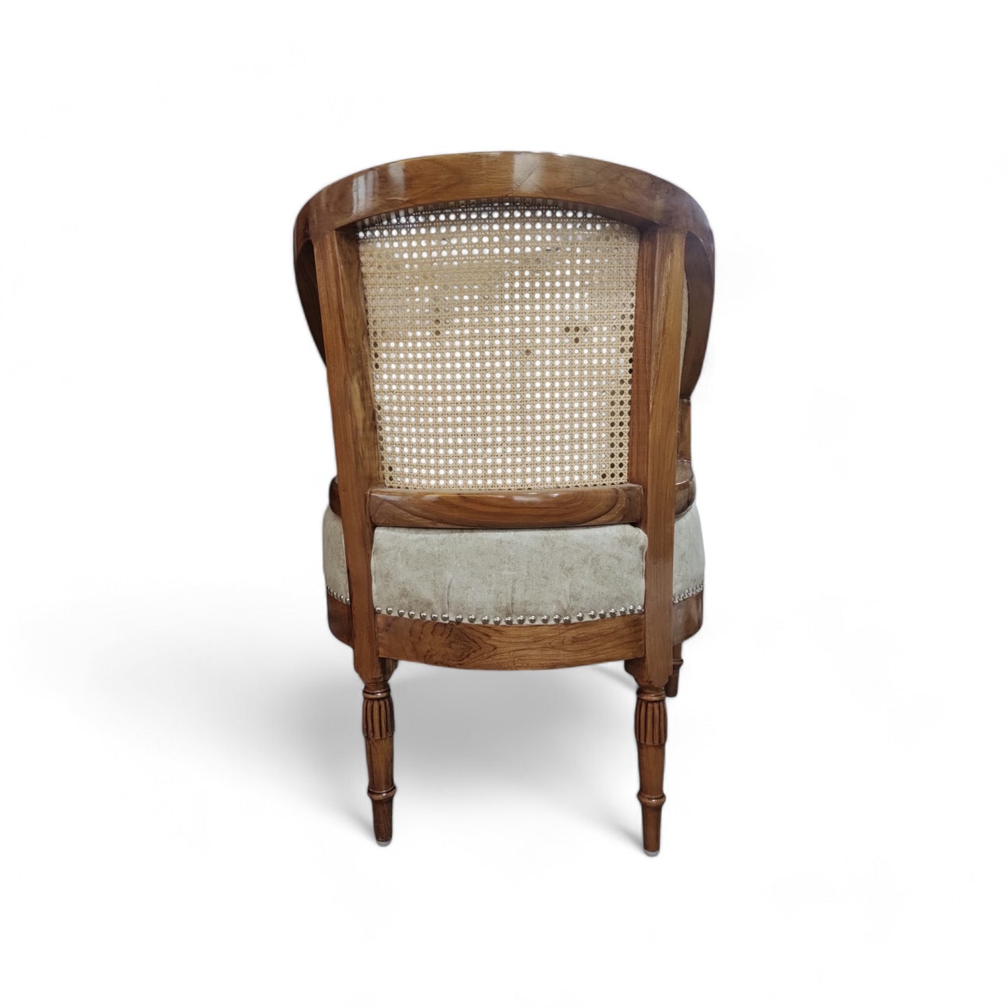 Lumber Casa Living Room Chair with Cane Back, Wooden Frame, Upholstered Seat, 23x24x32 Inch