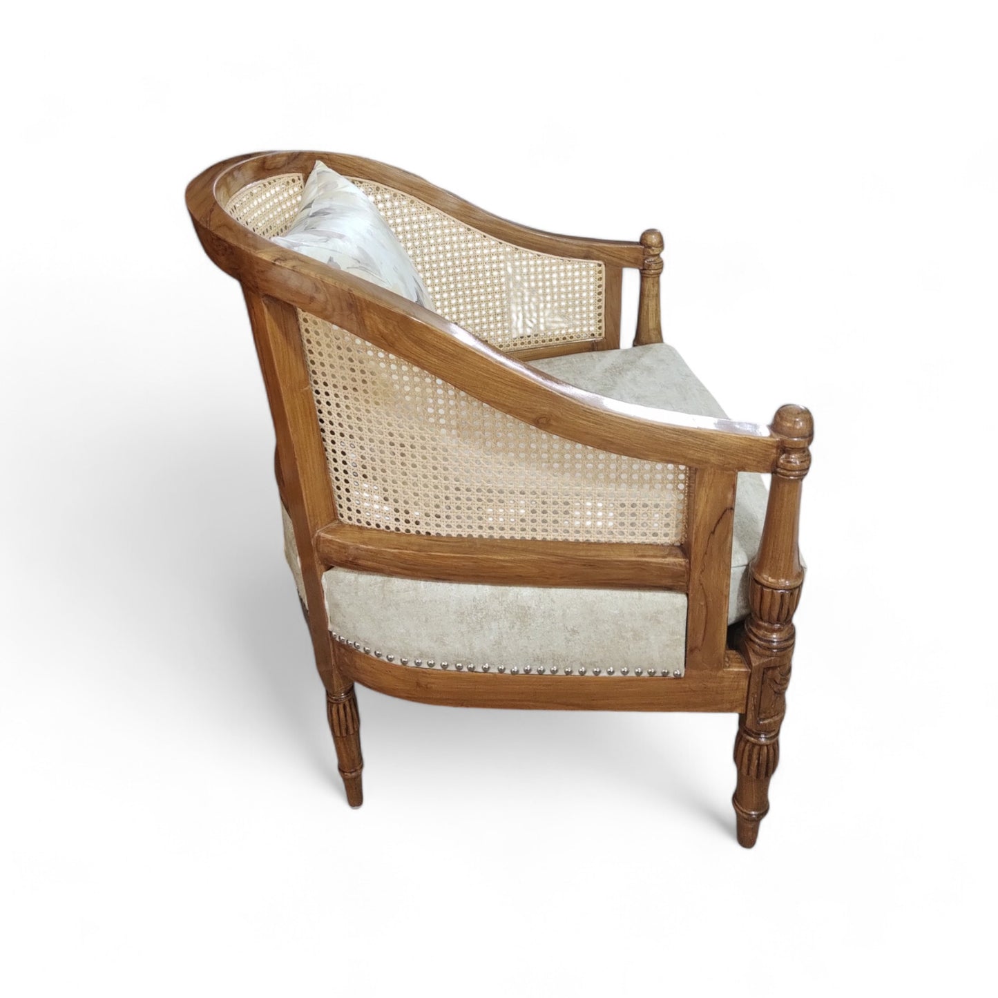 Lumber Casa Living Room Chair with Cane Back, Wooden Frame, Upholstered Seat, 23x24x32 Inch