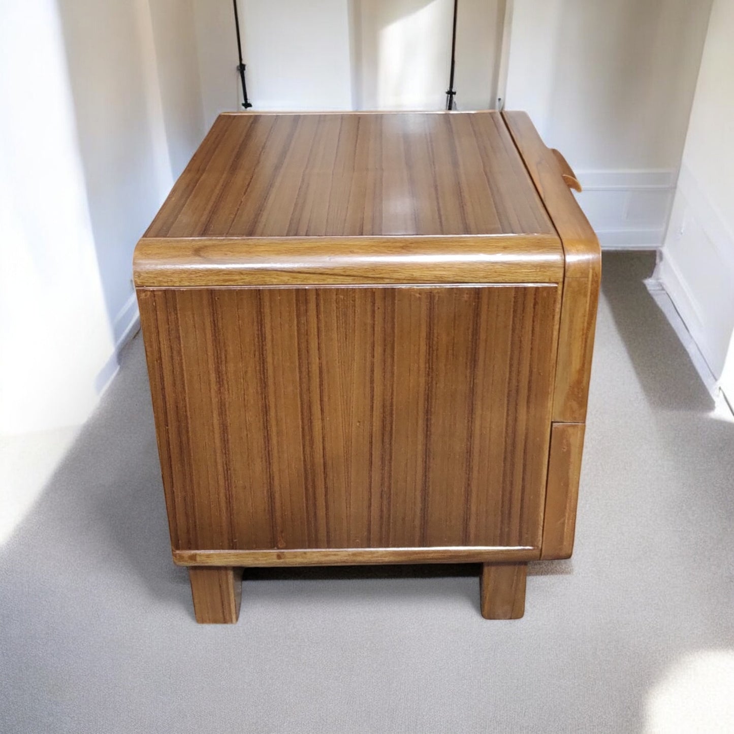 Lumber Casa Bedside Table Teak Wood and Rattan Cane, 45x38x45 cm, Boho Style Solid Wood Bedside Table (Finish Color - LIGHT WALNUT, Pre-assembled)