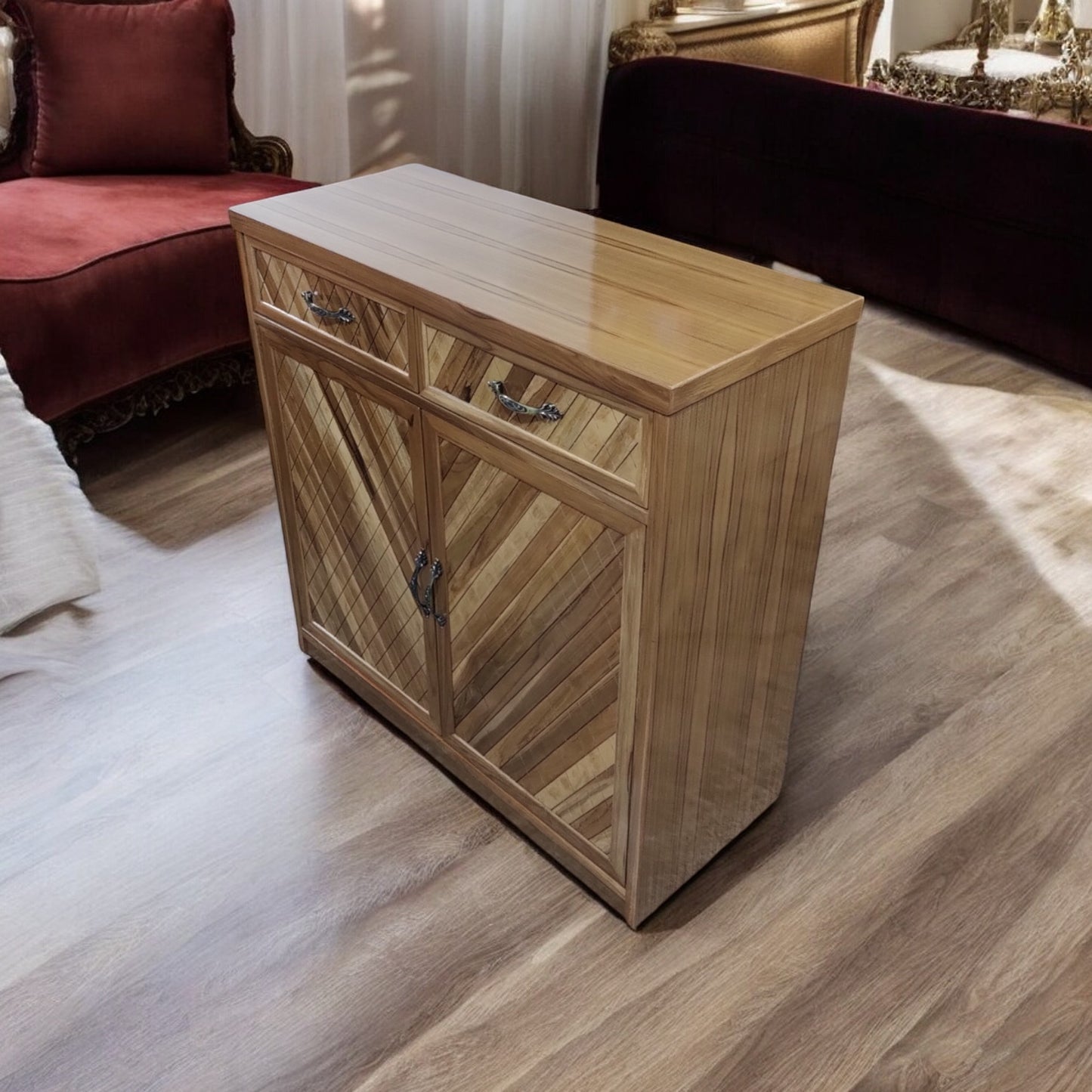 teak wood and playwood enterway storage cabinet with teak vineer solid wood shoe rack  ( LIGHT WALNUT , 4 SHELVES , pre-assembled )