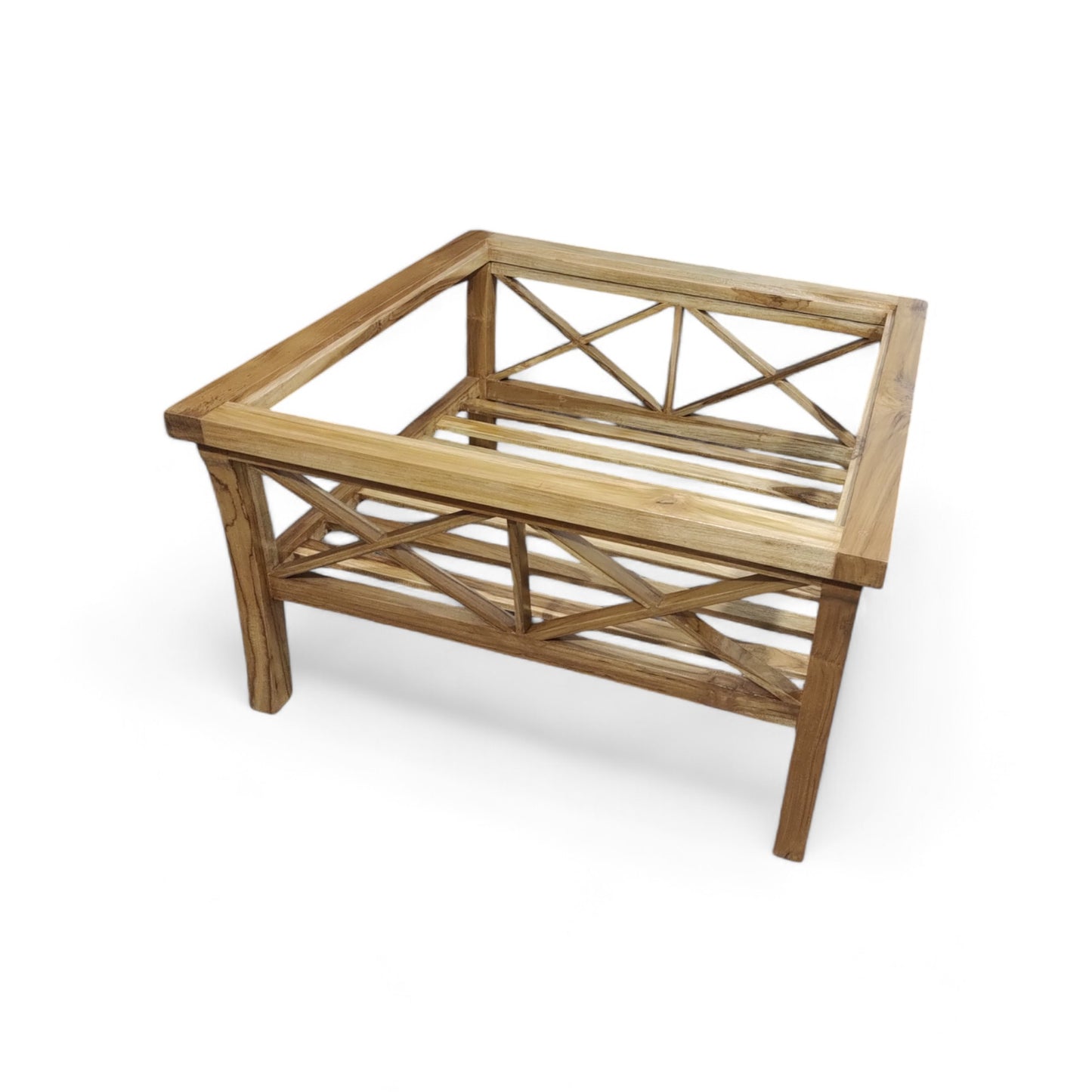 Teak wood coffee/centre table natural wood finish ,10mm glass coffee table (finish colour - teak natural (semi gloss)(pre-assembled)