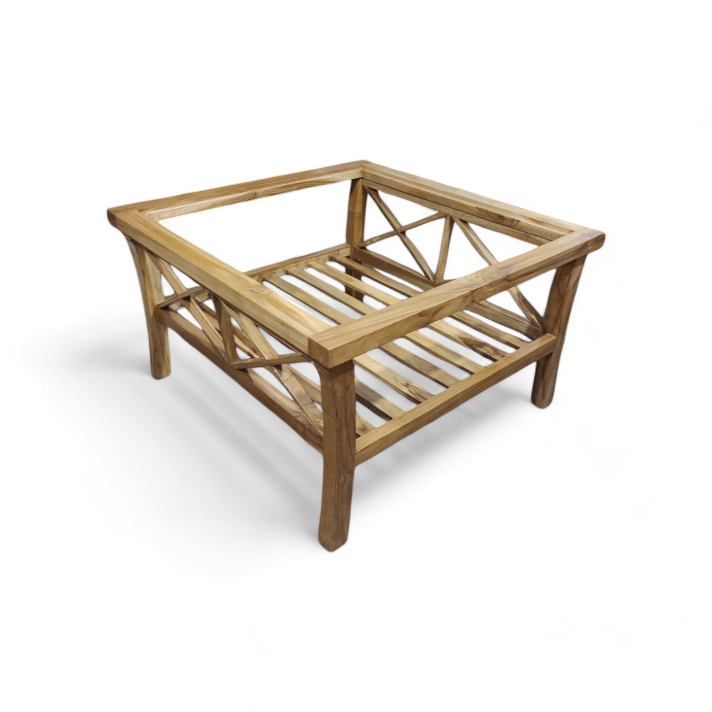 Teak wood coffee/centre table natural wood finish ,10mm glass coffee table (finish colour - teak natural (semi gloss)(pre-assembled)