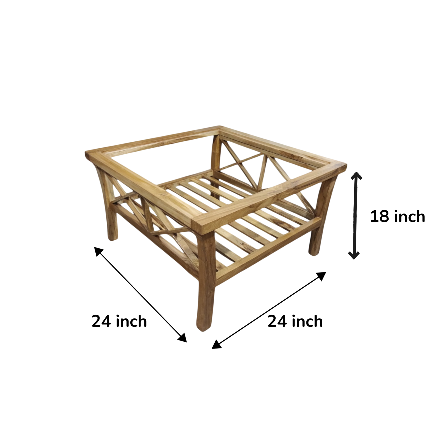 Teak wood coffee/centre table natural wood finish ,10mm glass coffee table (finish colour - teak natural (semi gloss)(pre-assembled)