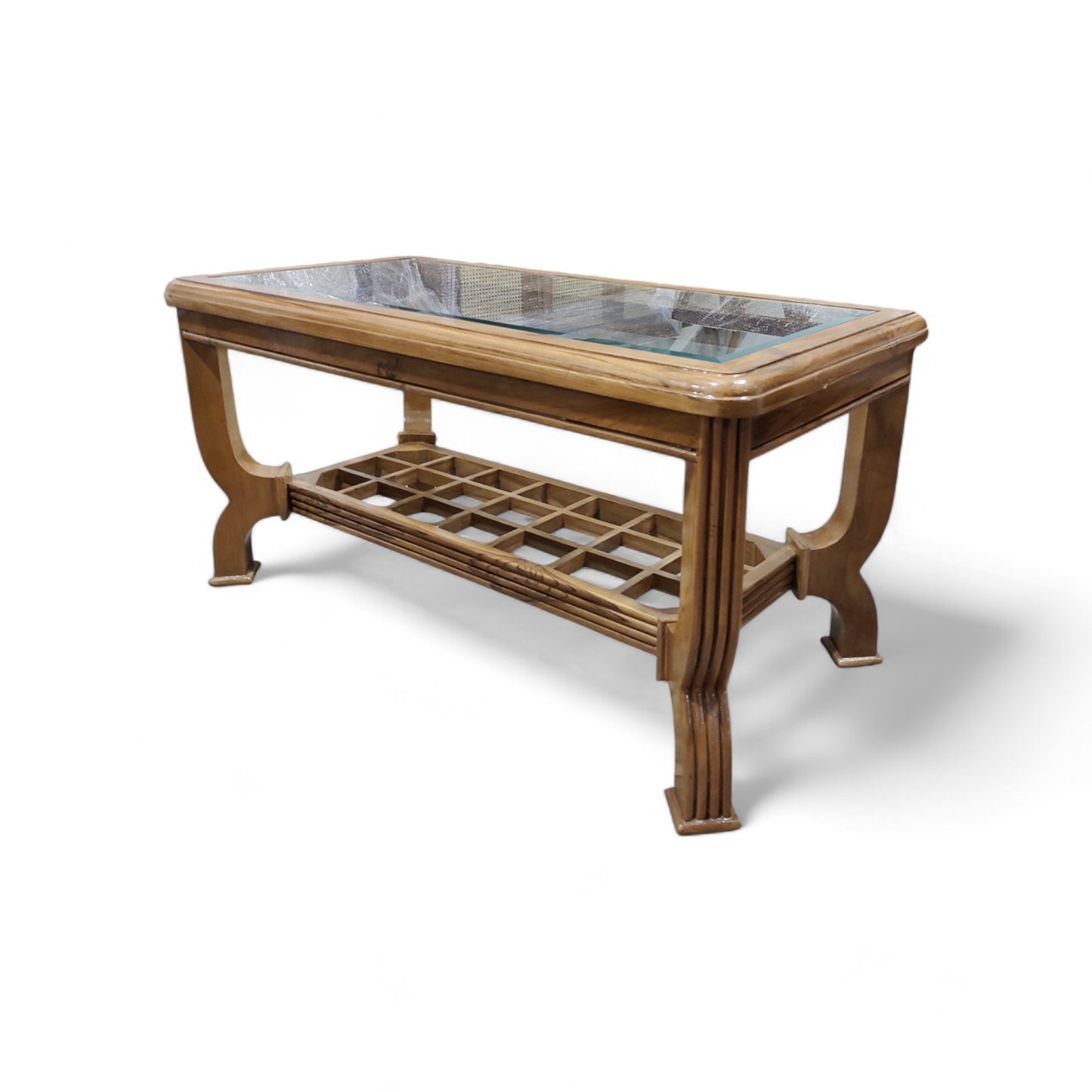 Teak Wood Coffee Table with Glass Top