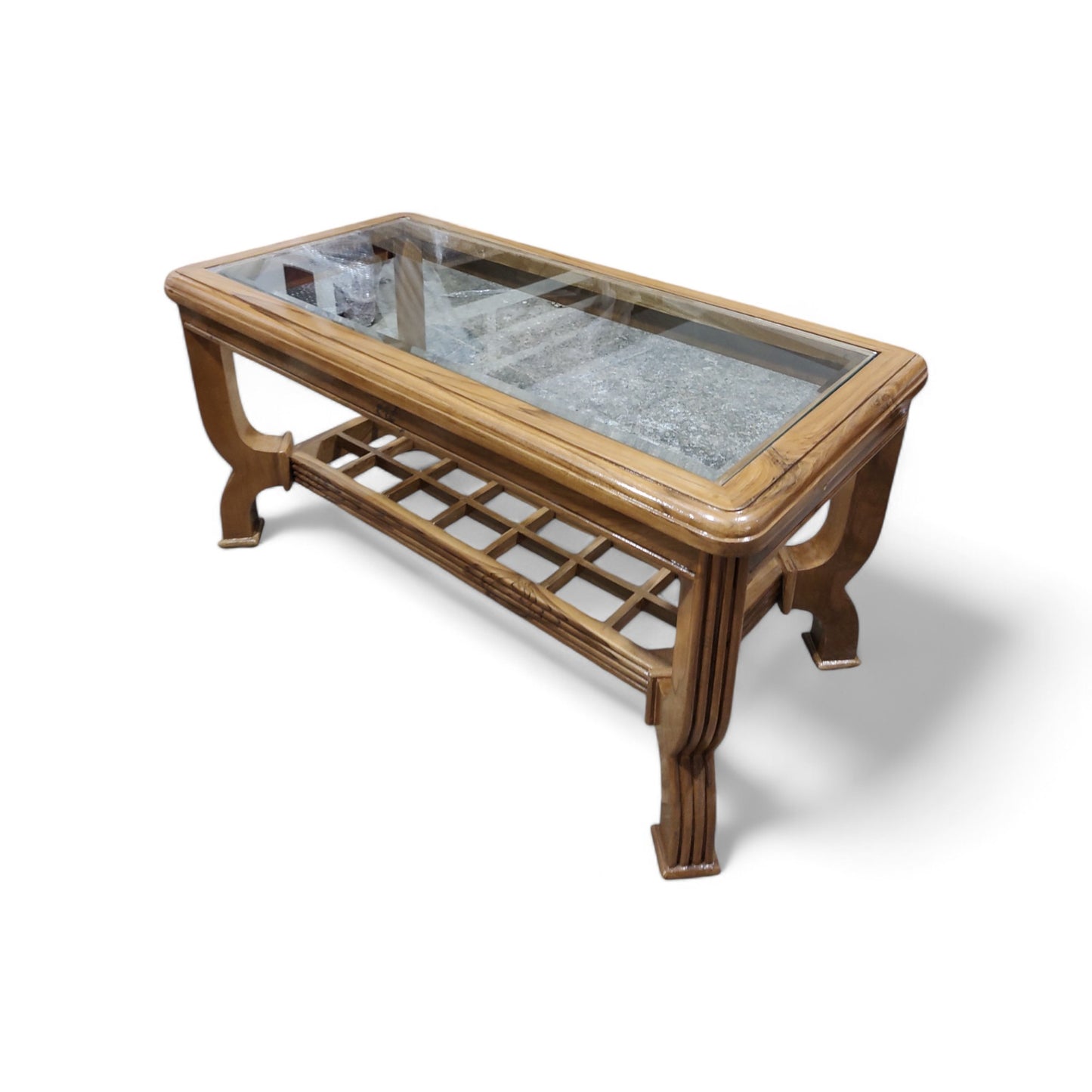 Teak Wood Coffee Table with Glass Top