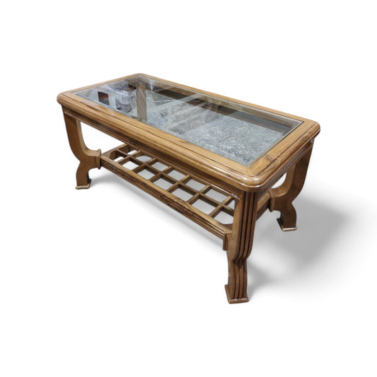 Teak Wood Coffee Table with Glass Top