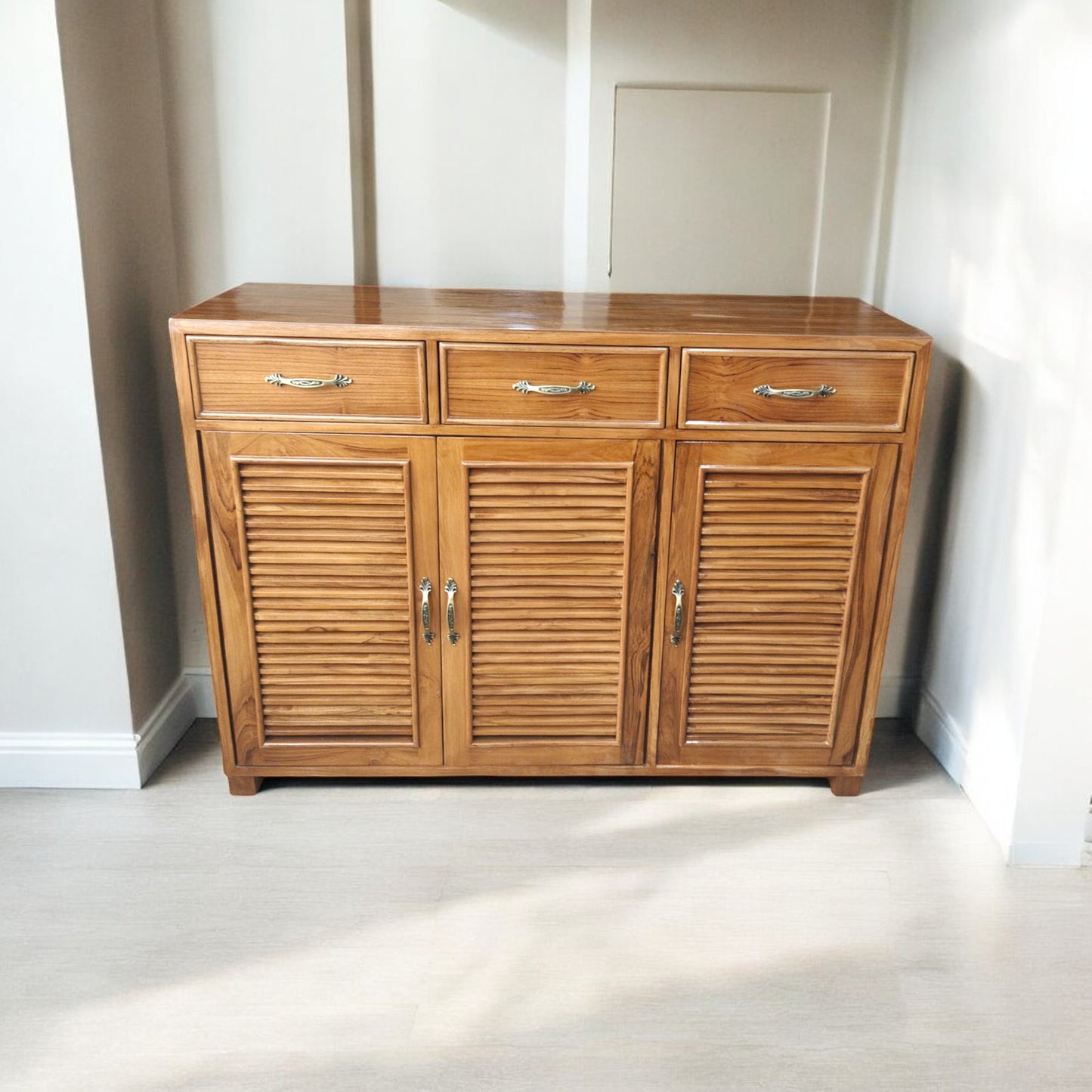 wooden shoe rack teak colour semi matt finish, solid wood shoe stand (teak 4 shelves, pre-assembled)