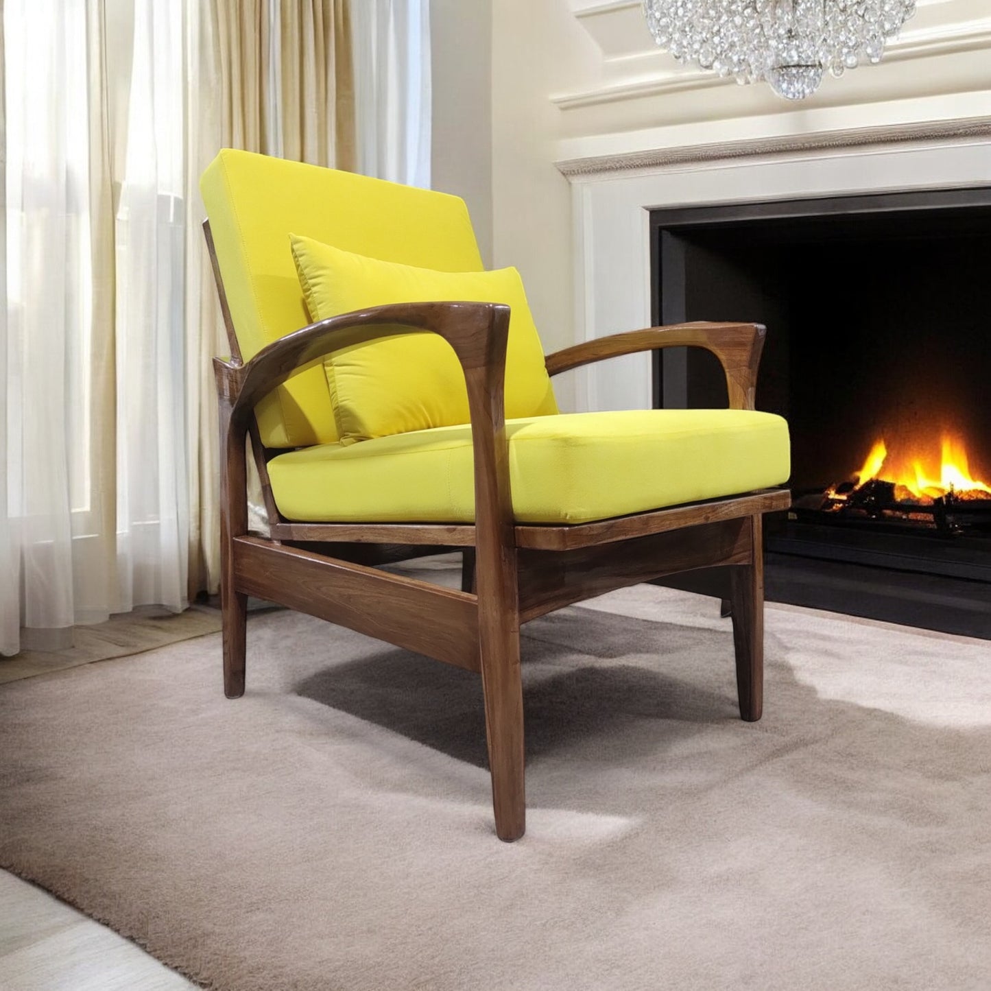 Lumber casa comfortable premium quality teak wood easy chair , solid wood living room chair (finish colour - teak natural Glossy , pre-assembled)