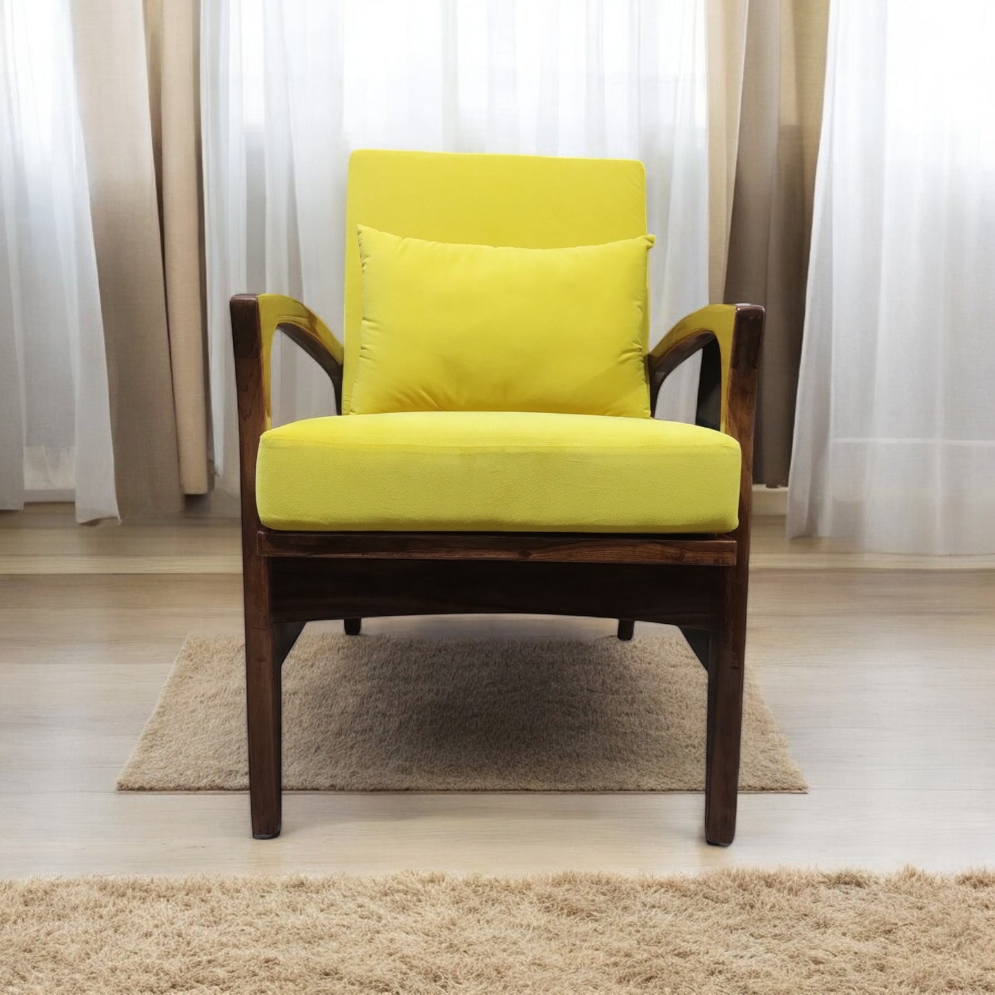 Lumber casa comfortable premium quality teak wood easy chair , solid wood living room chair (finish colour - teak natural Glossy , pre-assembled)