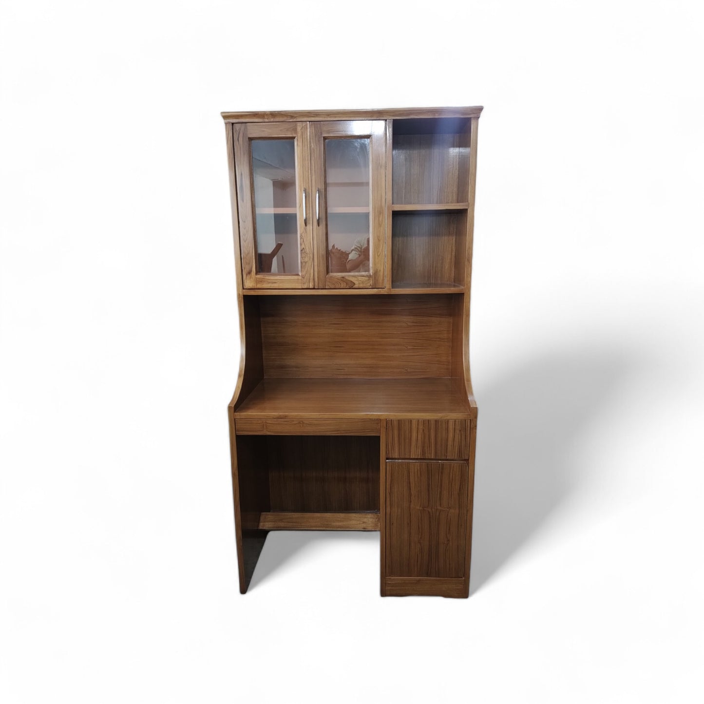 Lumber Casa Study Table with Hutch, Wooden Desk with Glass Door Cabinet and Storage Drawers, 91x48x182.88 cm