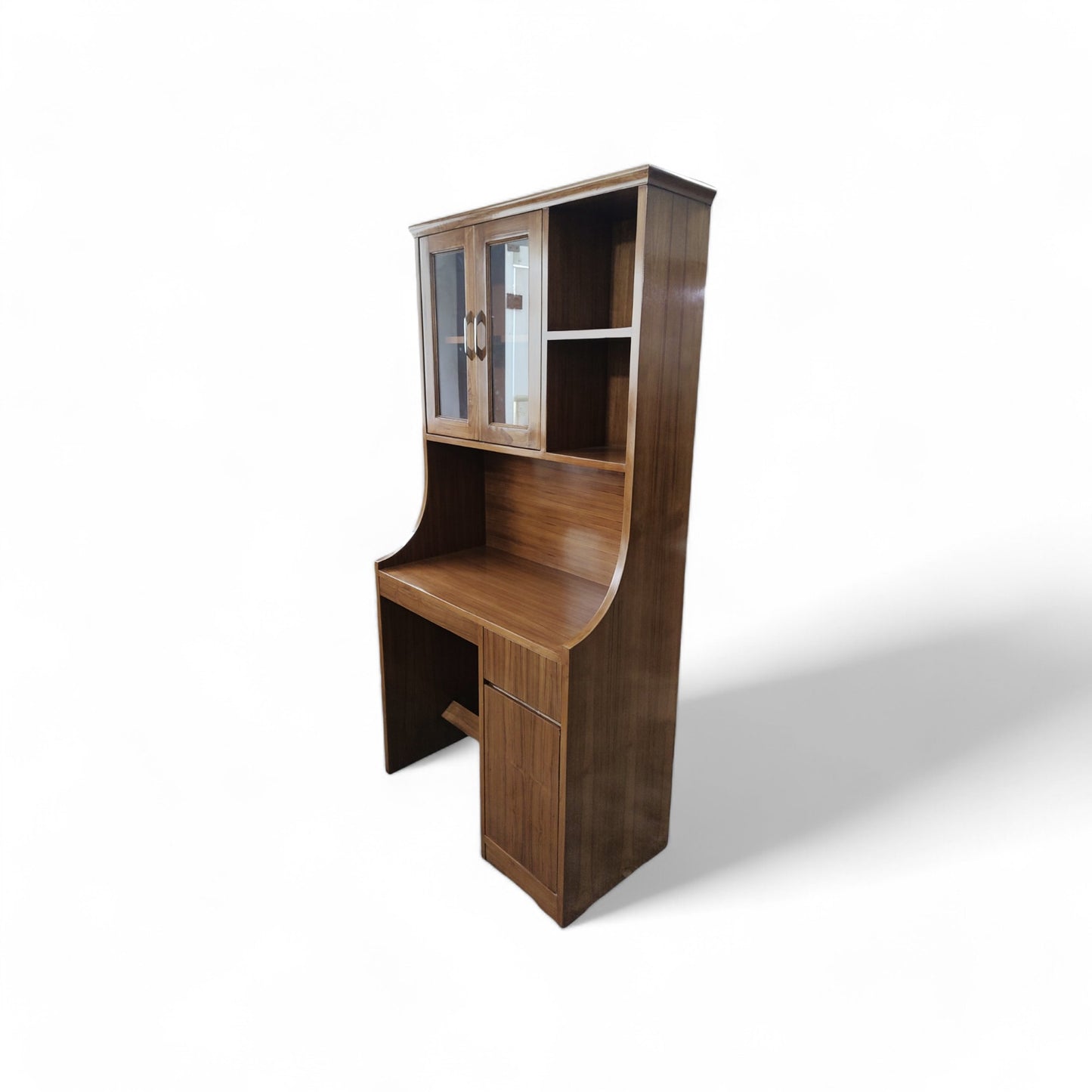 Lumber Casa Study Table with Hutch, Wooden Desk with Glass Door Cabinet and Storage Drawers, 91x48x182.88 cm