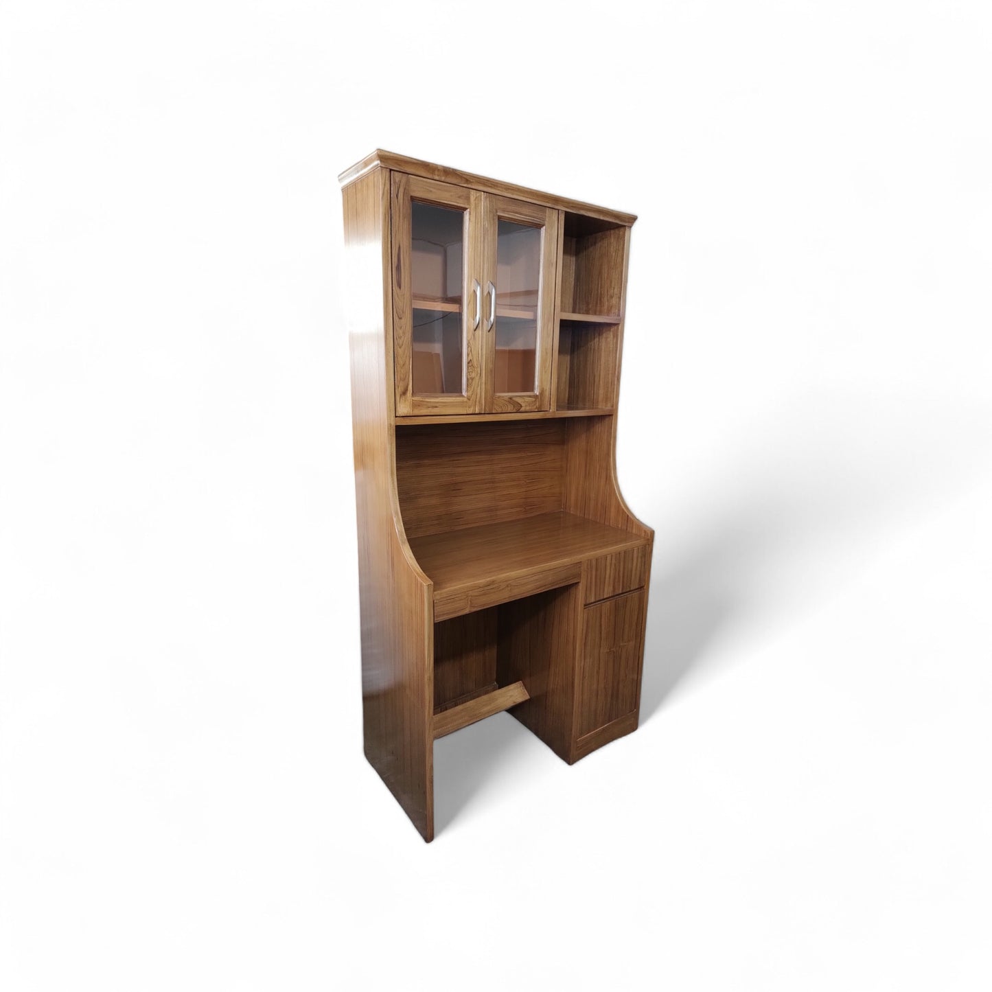 Lumber Casa Study Table with Hutch, Wooden Desk with Glass Door Cabinet and Storage Drawers, 91x48x182.88 cm