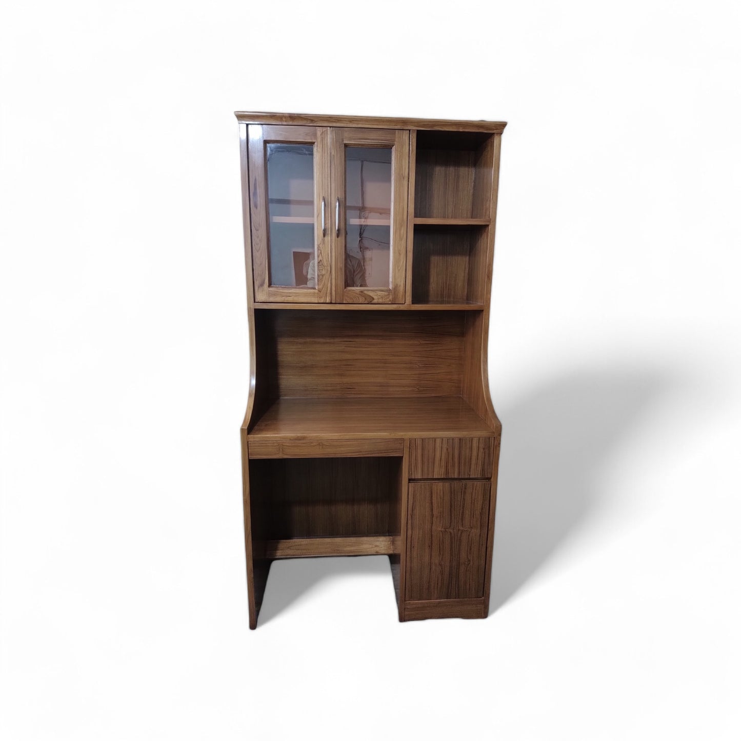 Lumber Casa Study Table with Hutch, Wooden Desk with Glass Door Cabinet and Storage Drawers, 91x48x182.88 cm