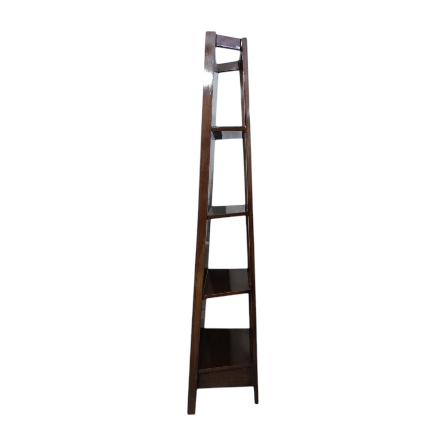 Full Length Standing Mirror with Storage Shelves,Teak Wood Frame, Dark Brown, 4-Tier Display Unit, pre Assembled