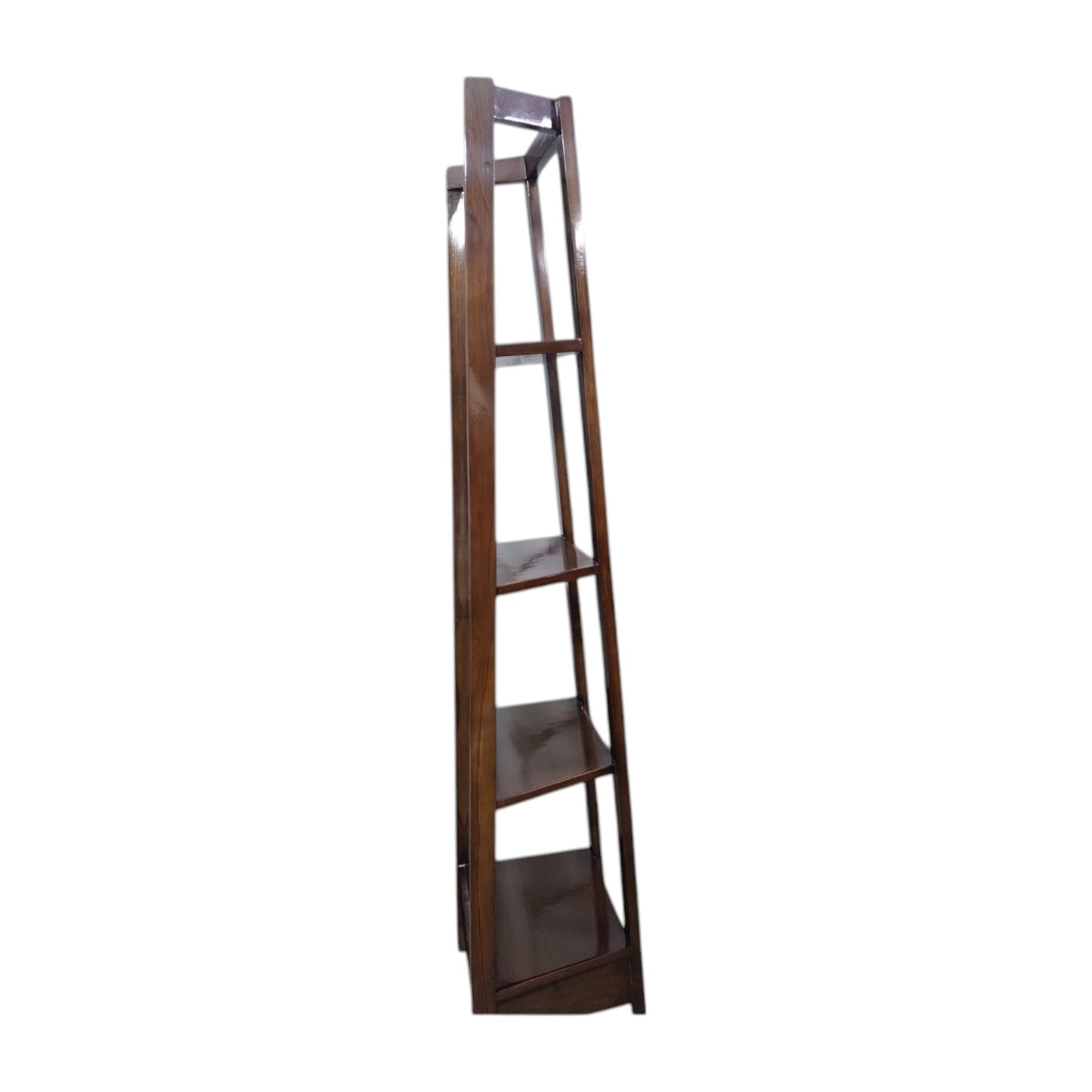Full Length Standing Mirror with Storage Shelves,Teak Wood Frame, Dark Brown, 4-Tier Display Unit, pre Assembled
