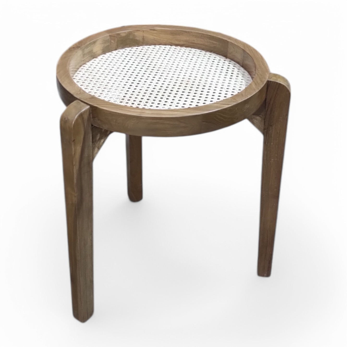Handcrafted Natural Teak Wood Bar Stool with Premium Rattan Cane Weaving Solid Wood Bar Stool (Finish Color - LIGHT WALNUT, Pre-assembled)