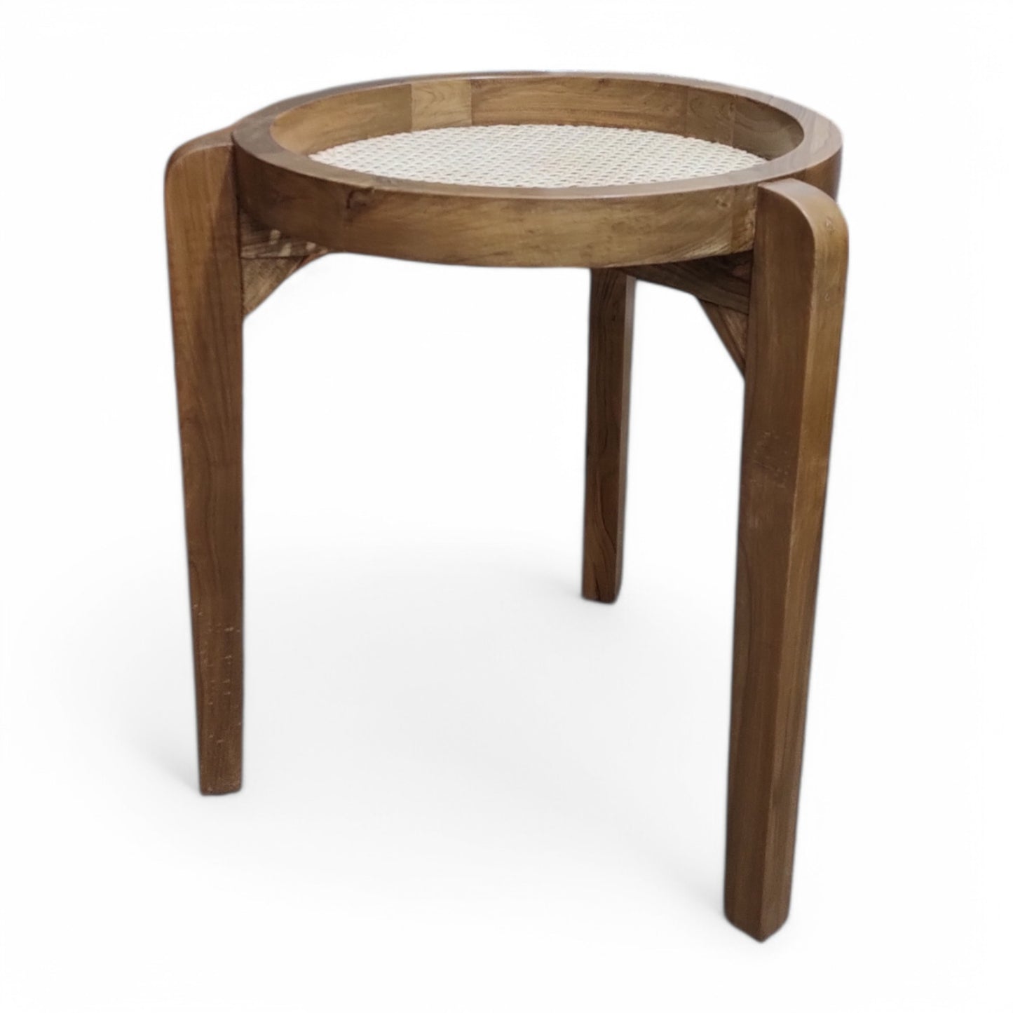 Handcrafted Natural Teak Wood Bar Stool with Premium Rattan Cane Weaving Solid Wood Bar Stool (Finish Color - LIGHT WALNUT, Pre-assembled)