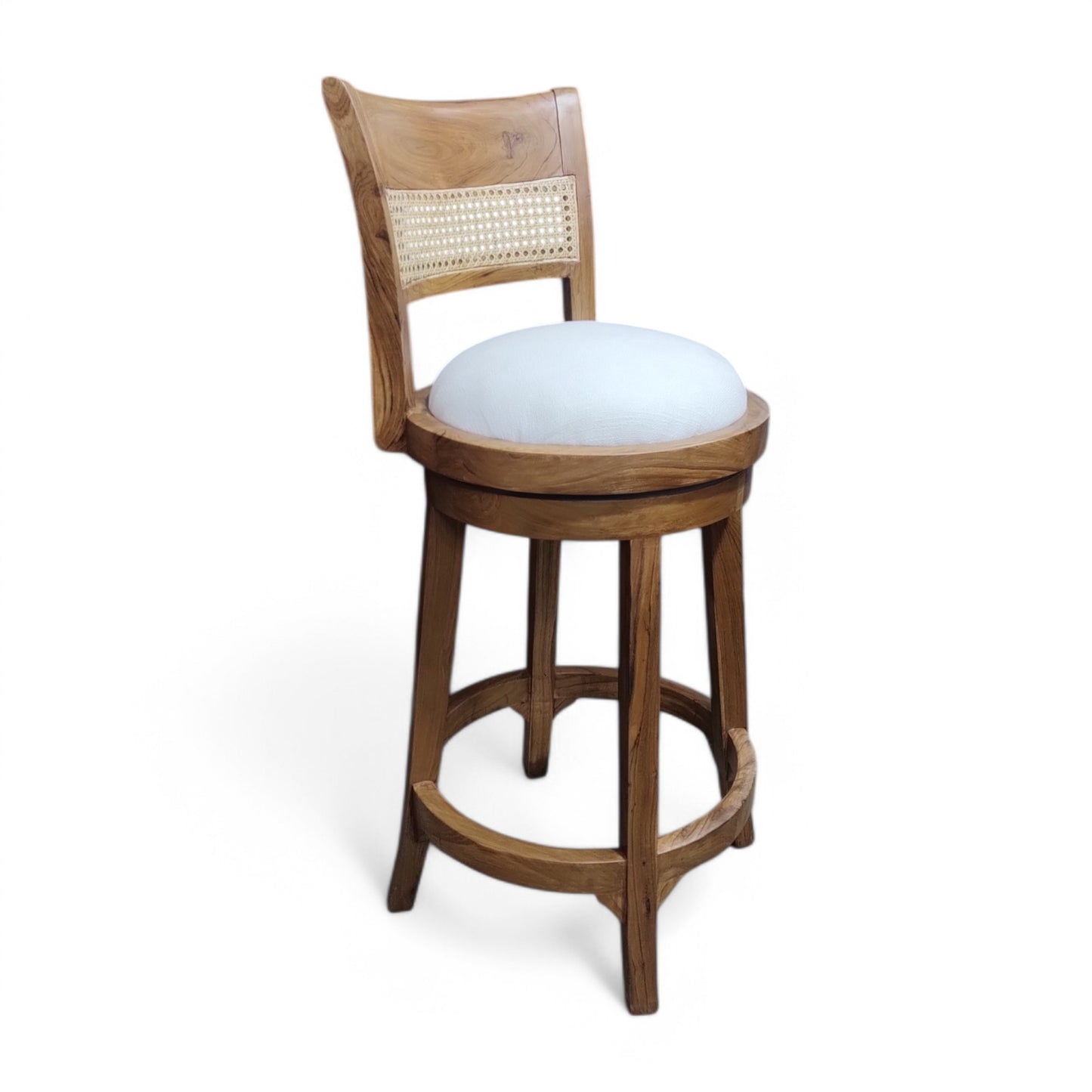 Teak Wood Bar Chair with Rattan Back