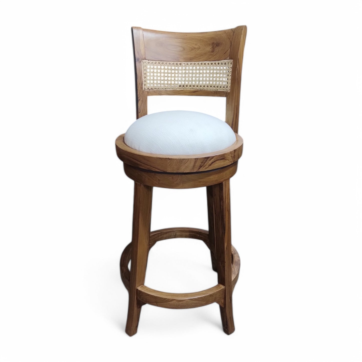 Teak Wood Bar Chair with Rattan Back
