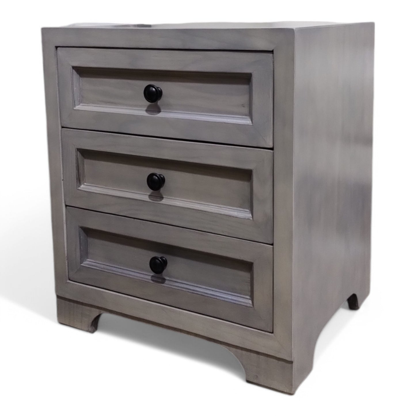 Premium Solid Teak Wood 3-Drawer Chest in Rustic Grey Matt Finish – Contemporary Bedside Storage for Living and Bedroom