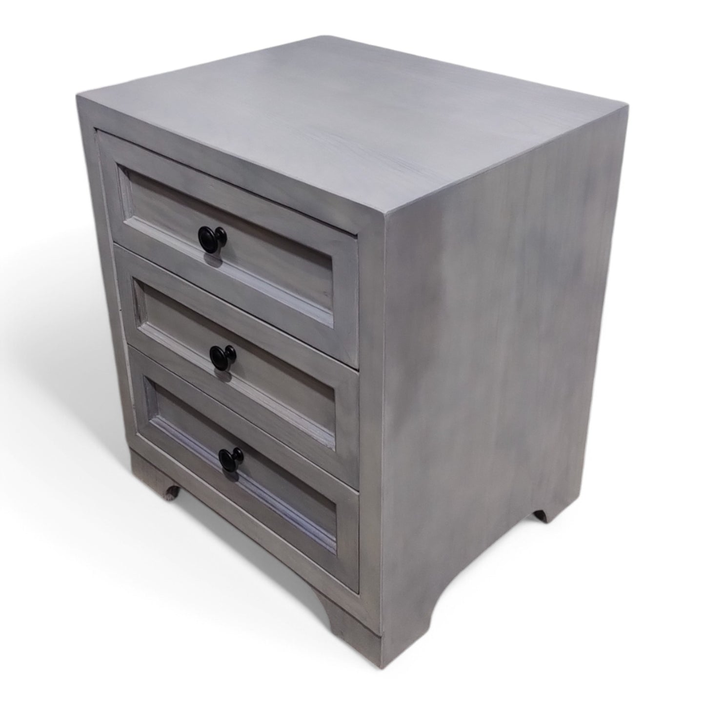 Premium Solid Teak Wood 3-Drawer Chest in Rustic Grey Matt Finish – Contemporary Bedside Storage for Living and Bedroom