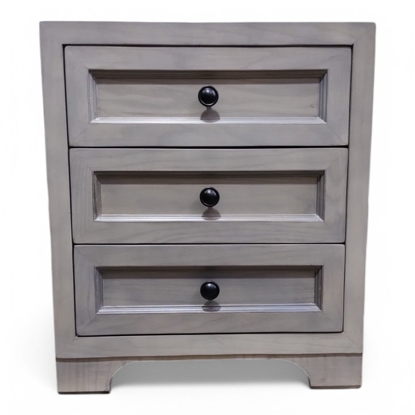Premium Solid Teak Wood 3-Drawer Chest in Rustic Grey Matt Finish – Contemporary Bedside Storage for Living and Bedroom