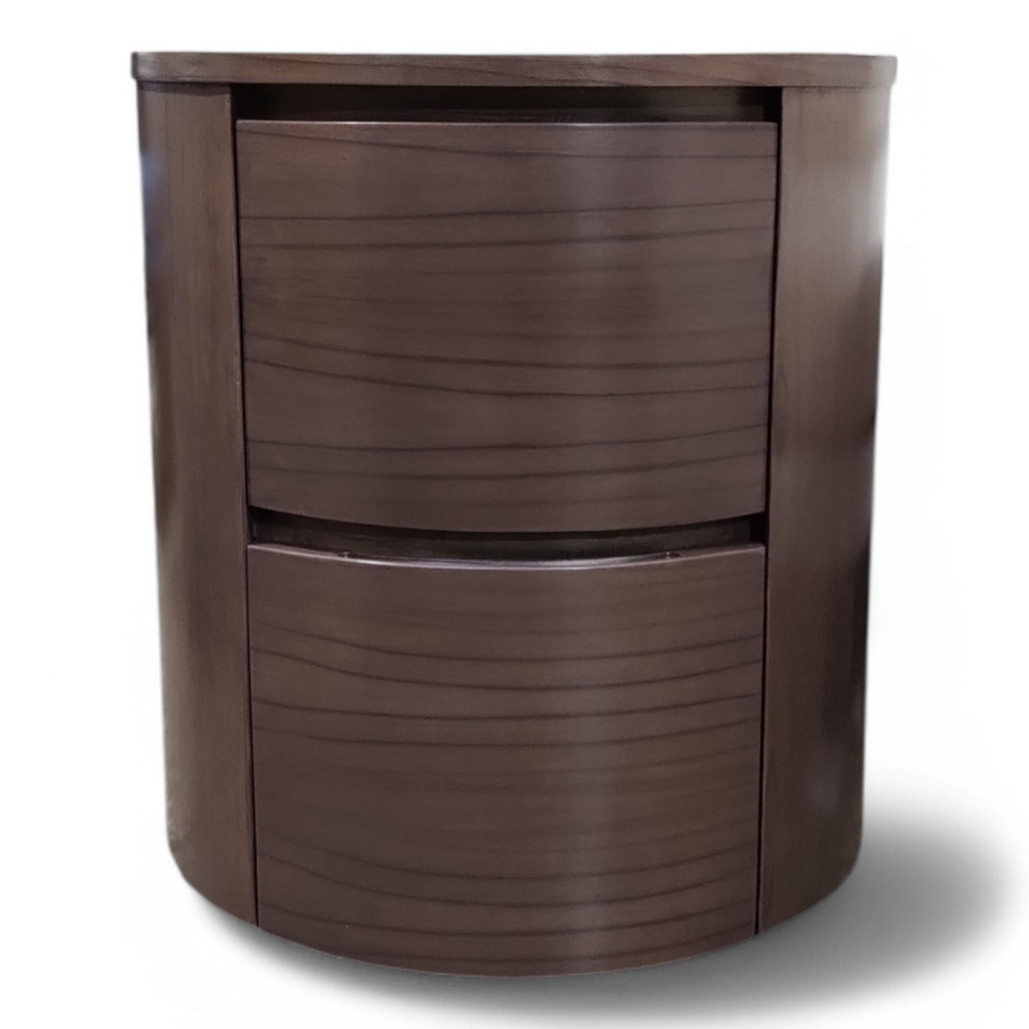 Modern Round Wooden Side Table with 2 Drawers