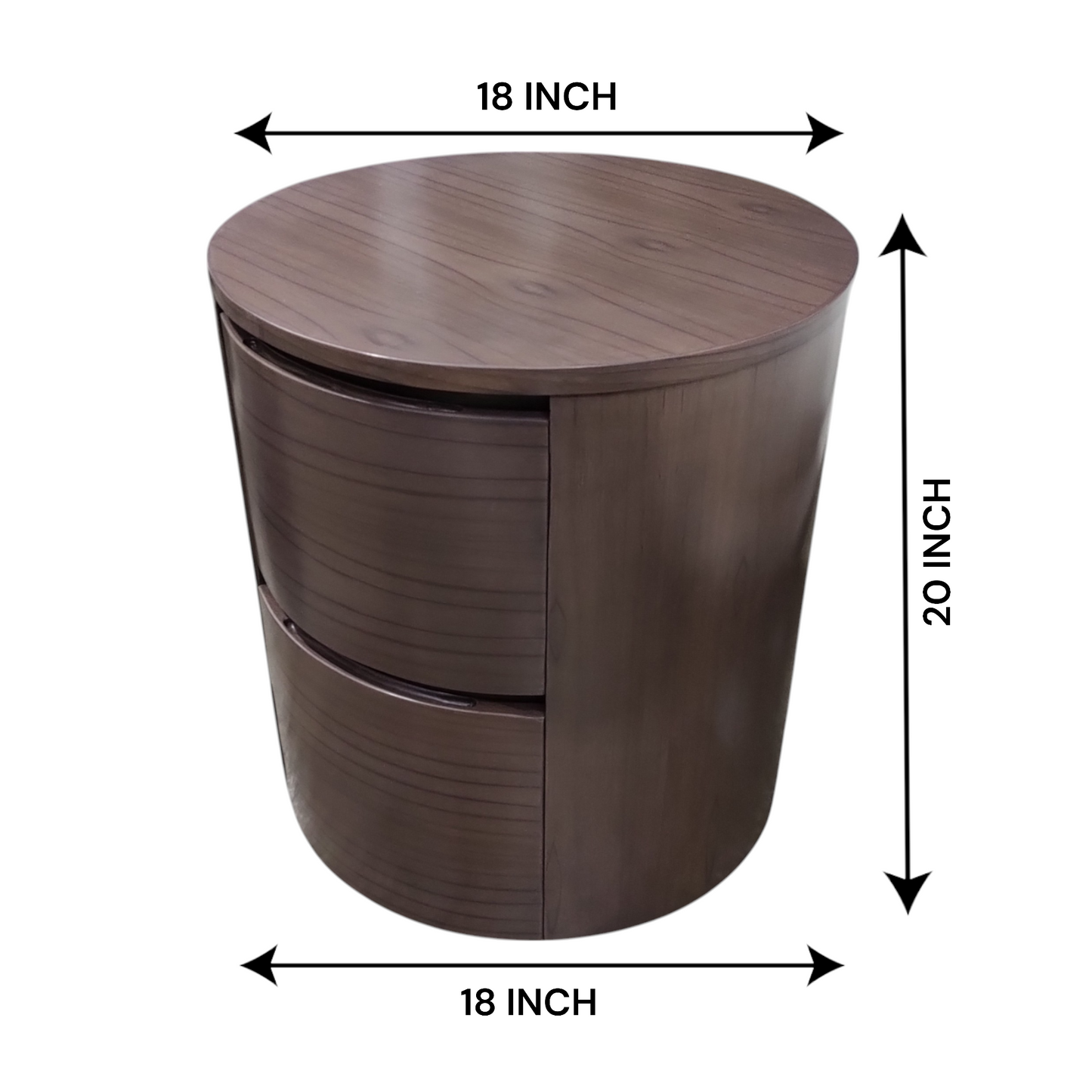Modern Round Wooden Side Table with 2 Drawers