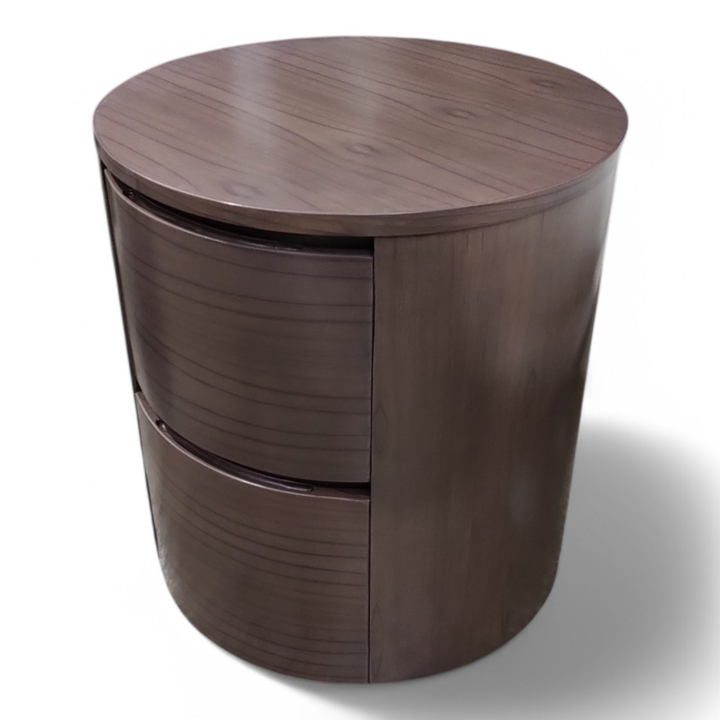 Modern Round Wooden Side Table with 2 Drawers