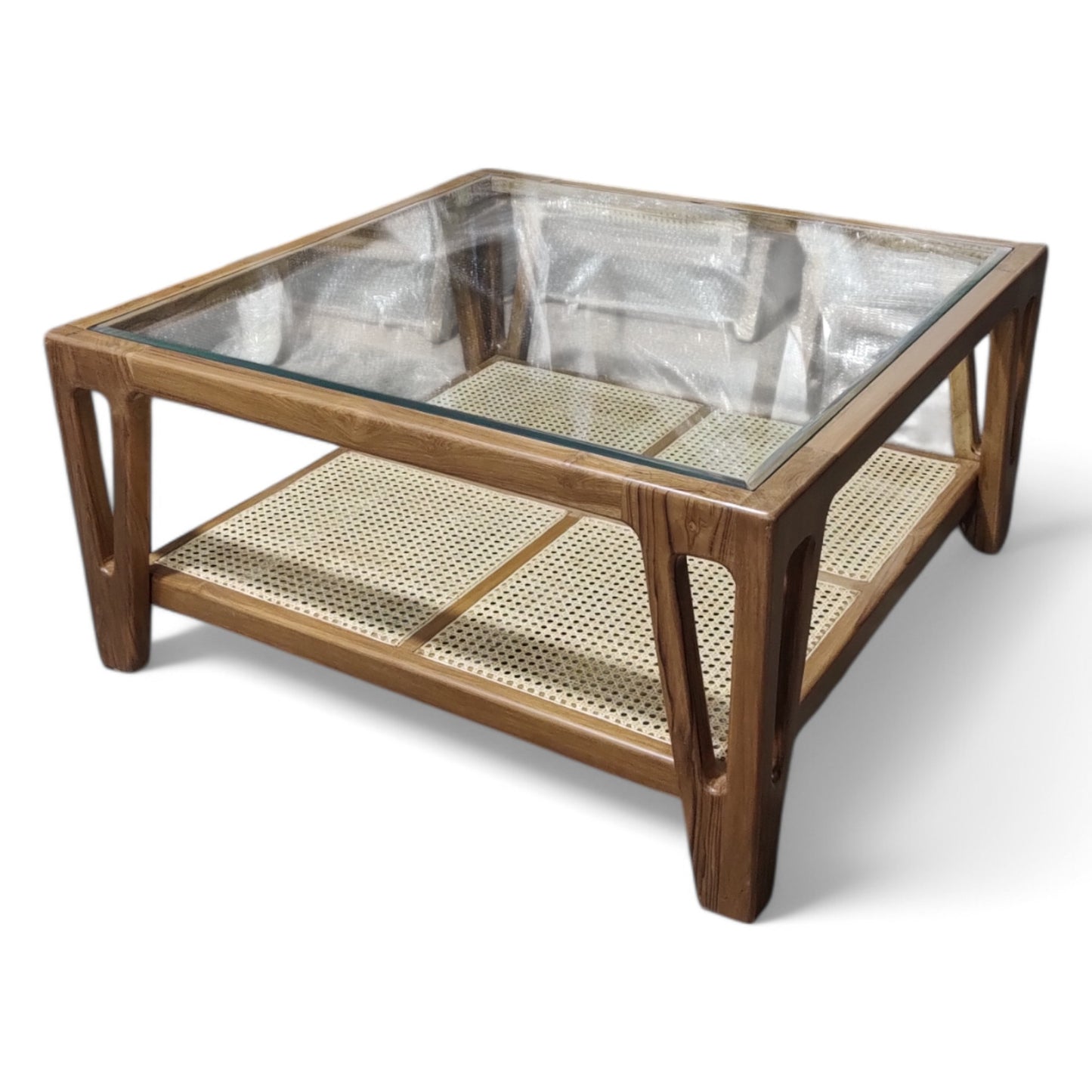 Lumber Casa Teak Wood Coffee Table with Glass Top