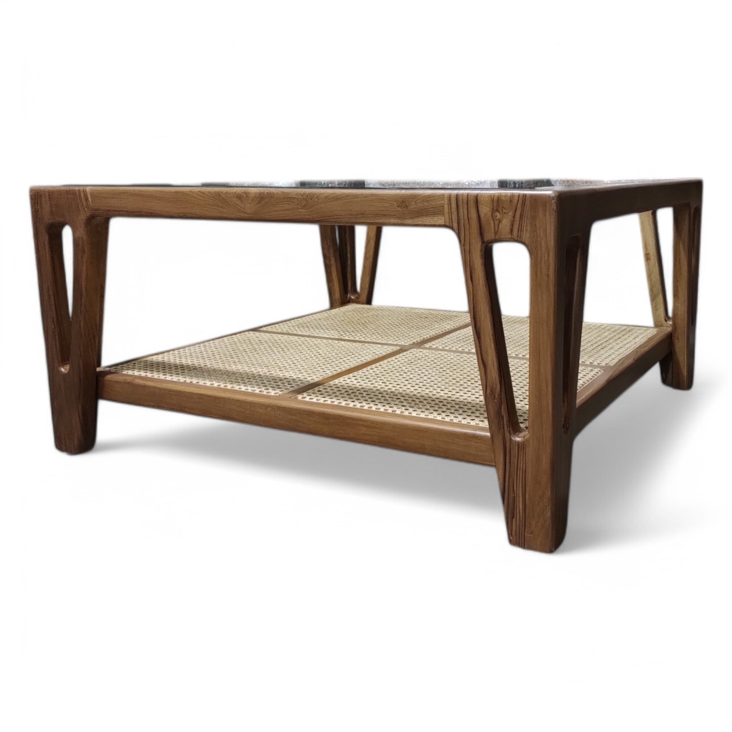 Lumber Casa Teak Wood Coffee Table with Glass Top