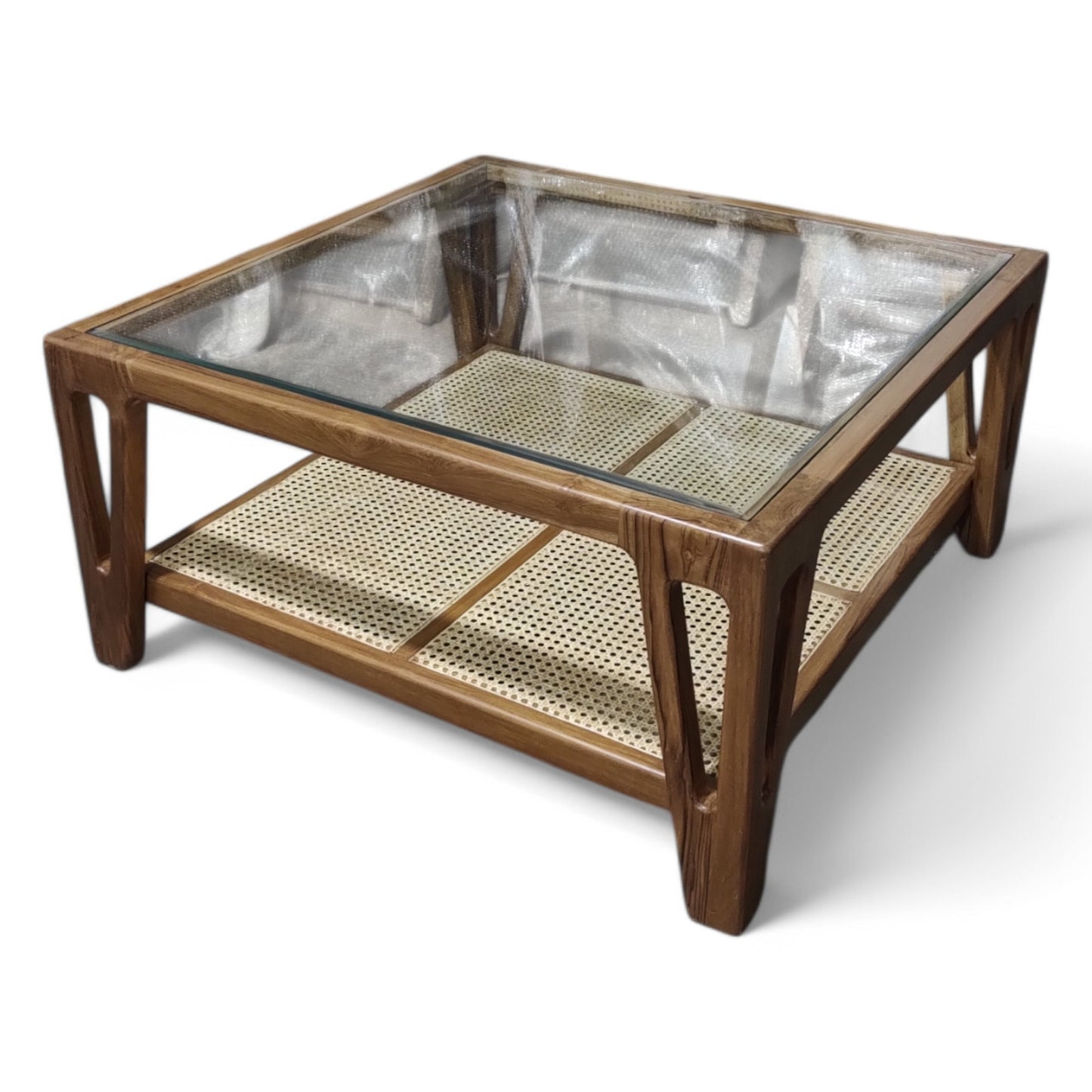 Lumber Casa Teak Wood Coffee Table with Glass Top