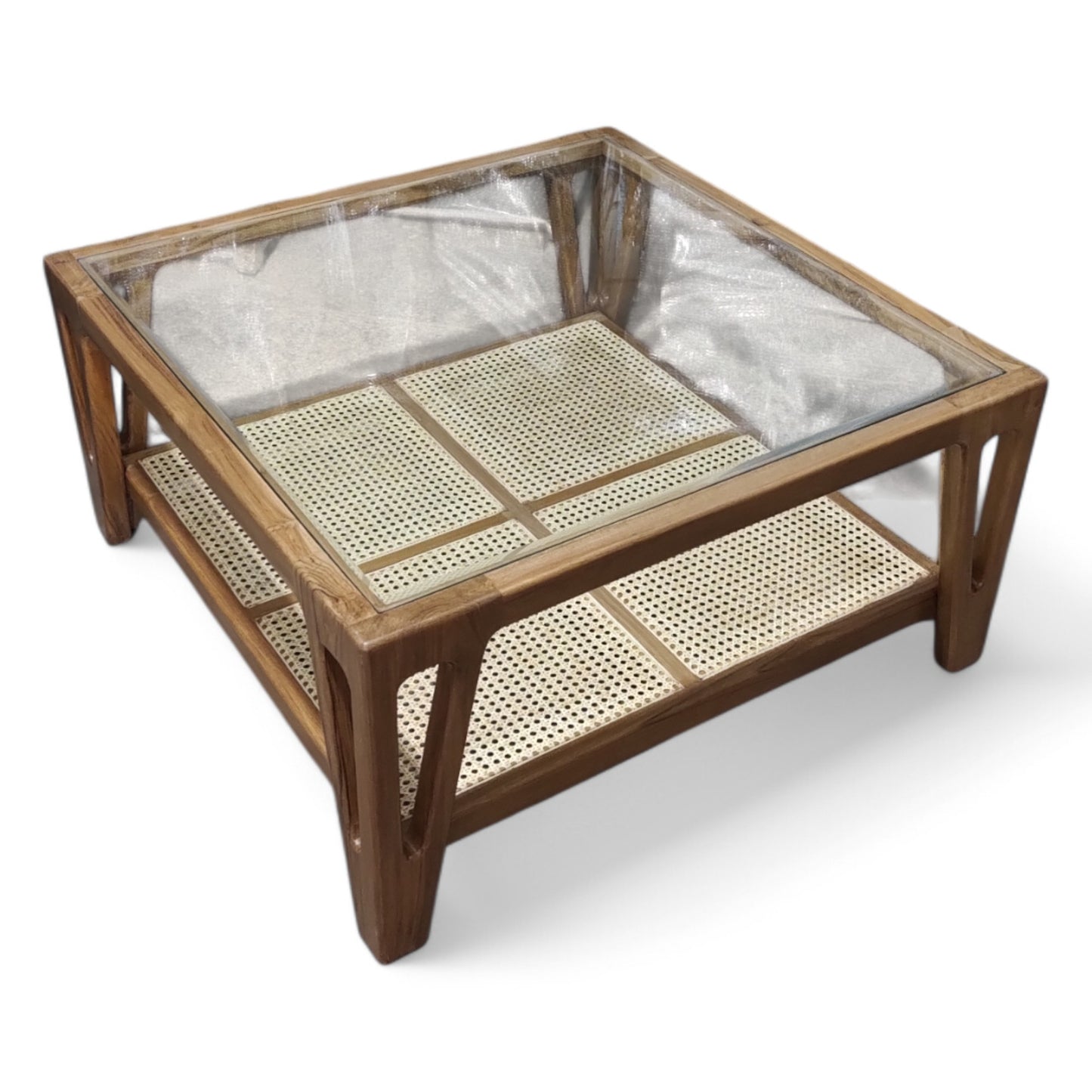 Lumber Casa Teak Wood Coffee Table with Glass Top