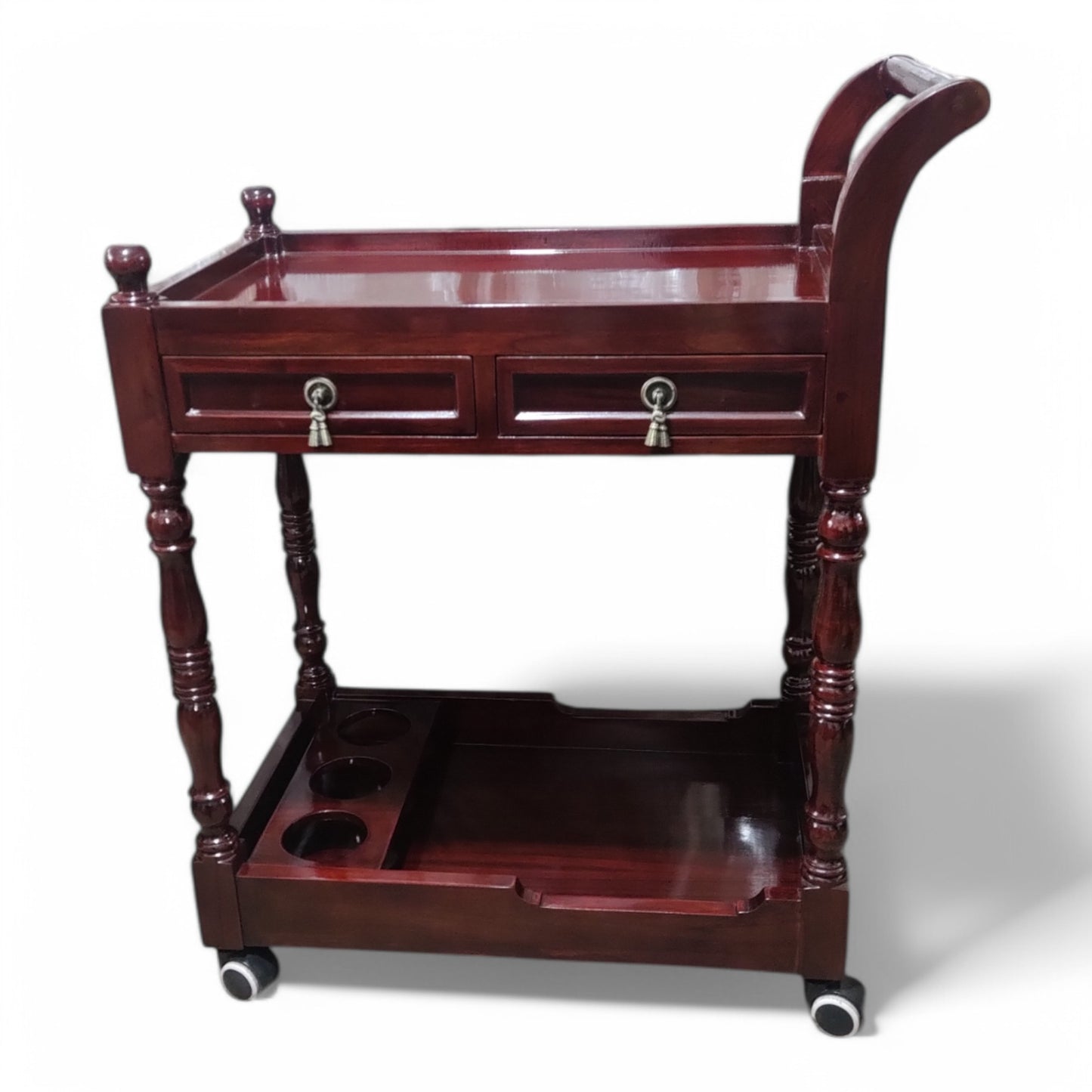 Wooden Bar Trolley with 2 Drawers