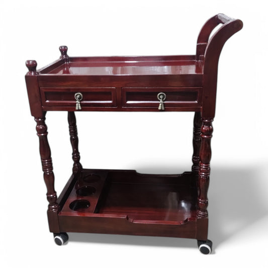 Wooden Bar Trolley with 2 Drawers