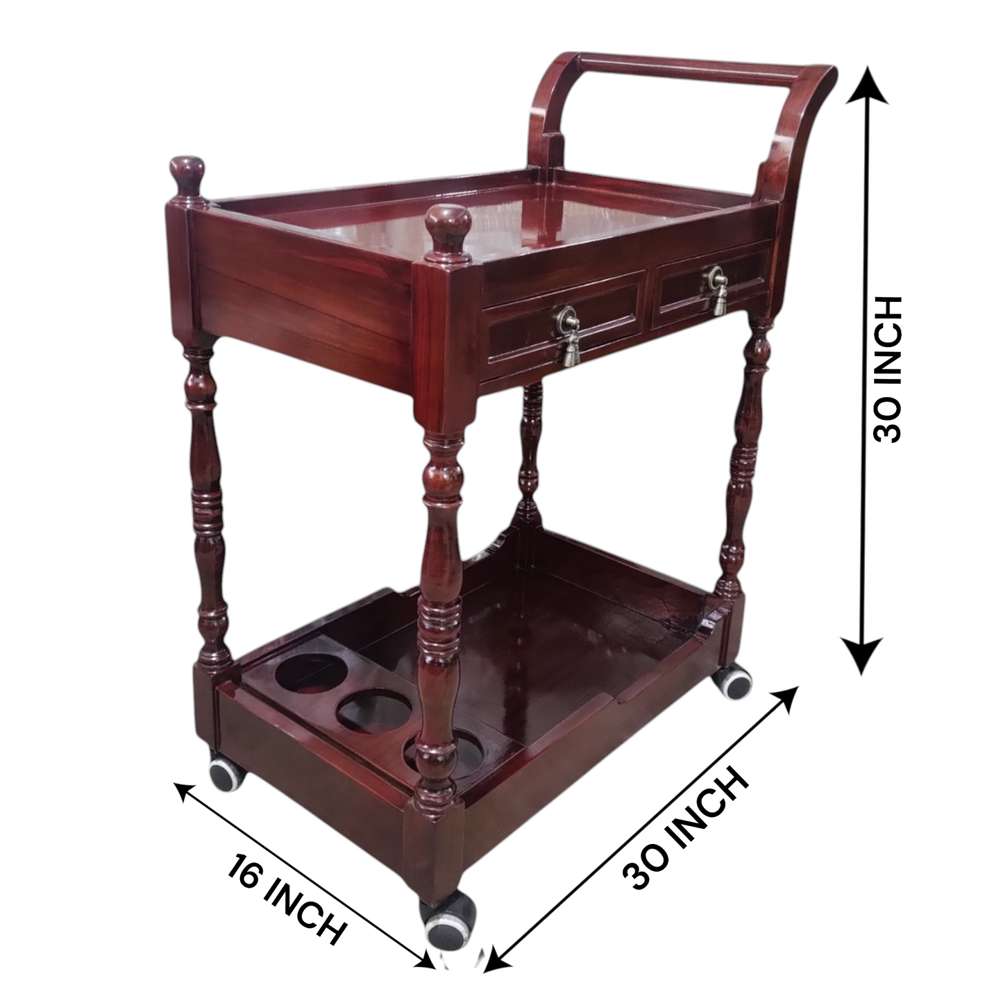 Wooden Bar Trolley with 2 Drawers