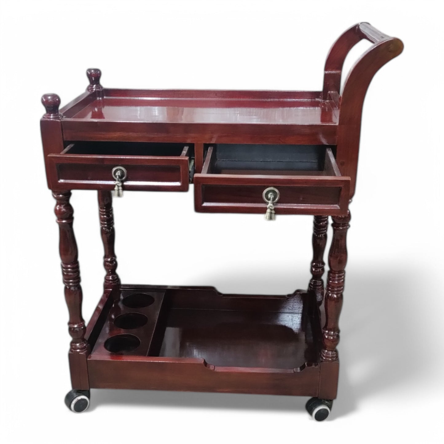 Wooden Bar Trolley with 2 Drawers