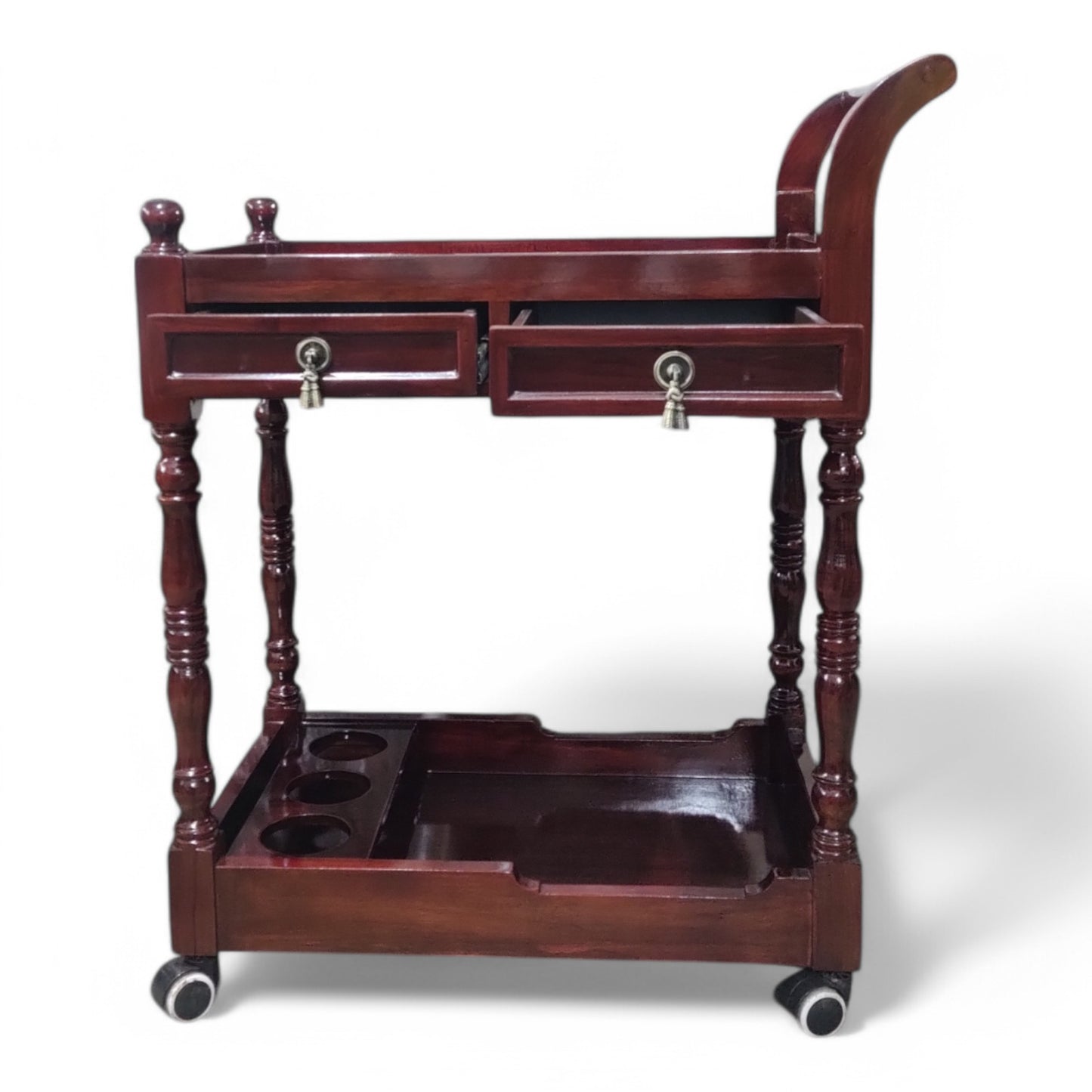 Wooden Bar Trolley with 2 Drawers