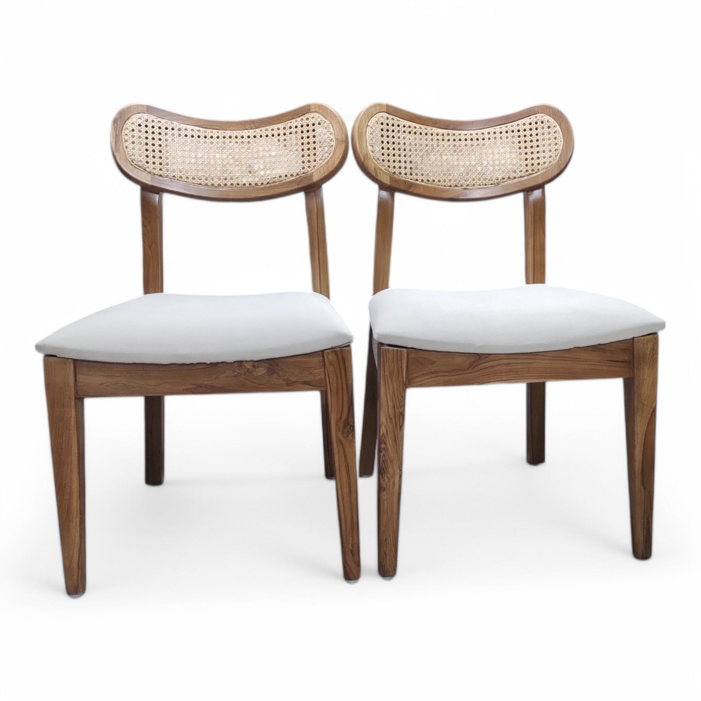 Teak Wood Dining Chair with Cane Rattan Back